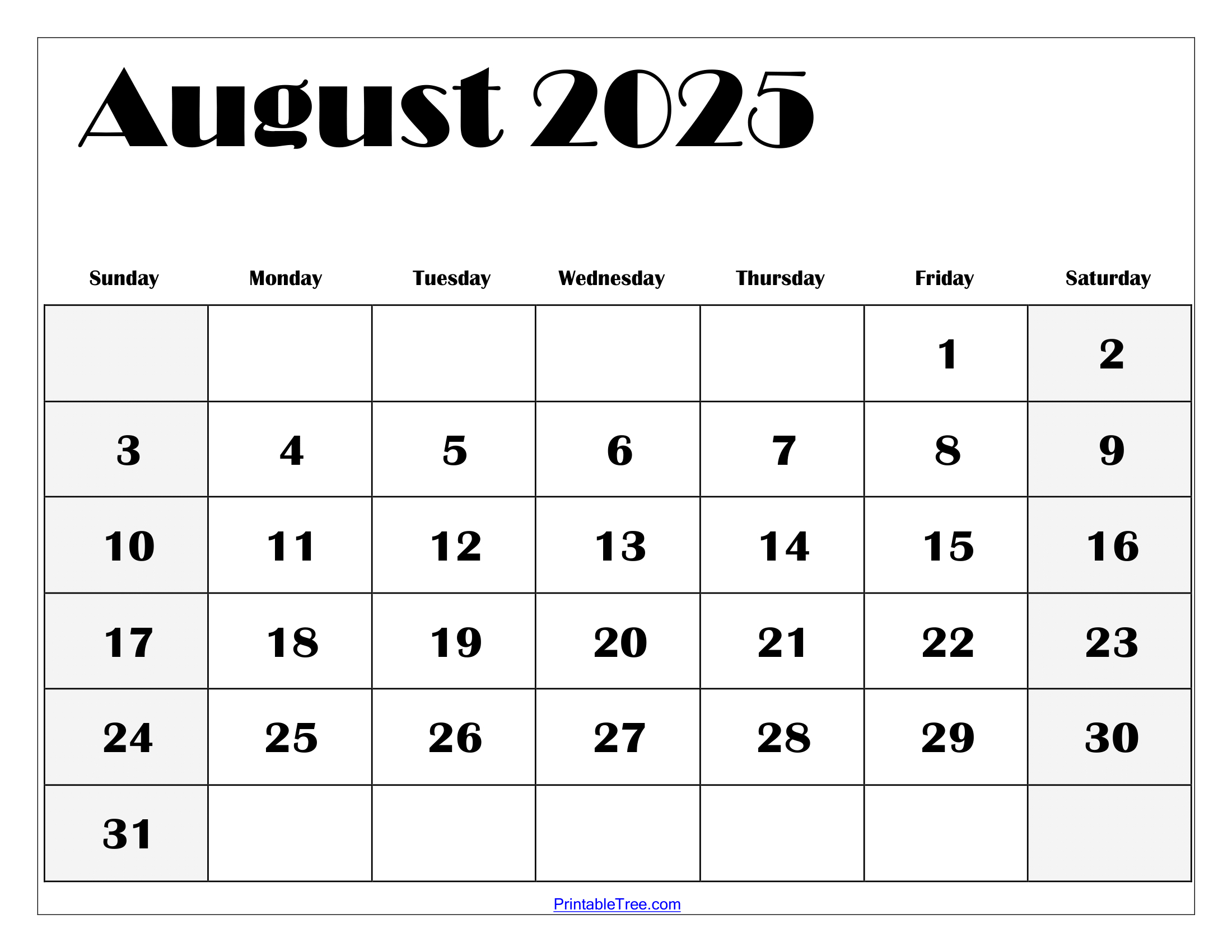 August 2025 Calendar Printable Pdf Template With Holidays - Blank August Calendar 2025 Printable