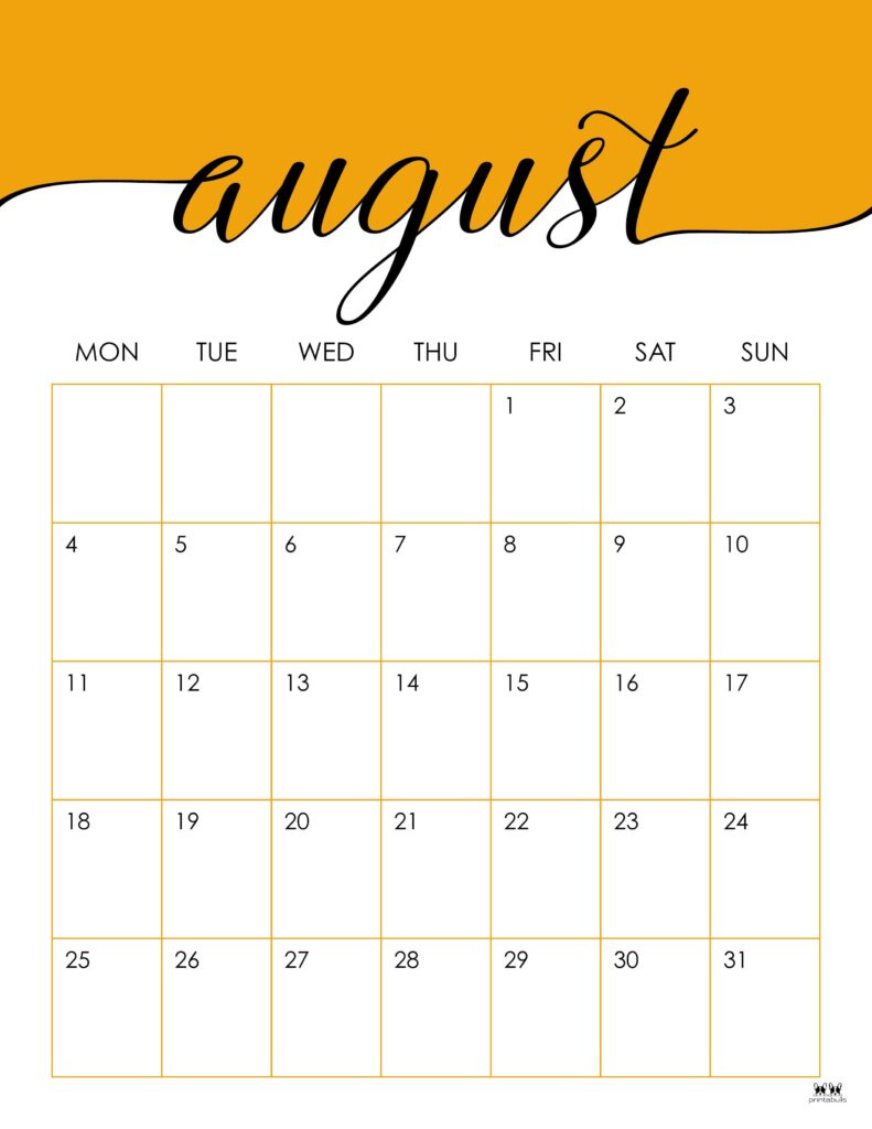August 2025 Calendars - 107 Free Printables | Printabulls - August 2025 Calendar Printable Vertical