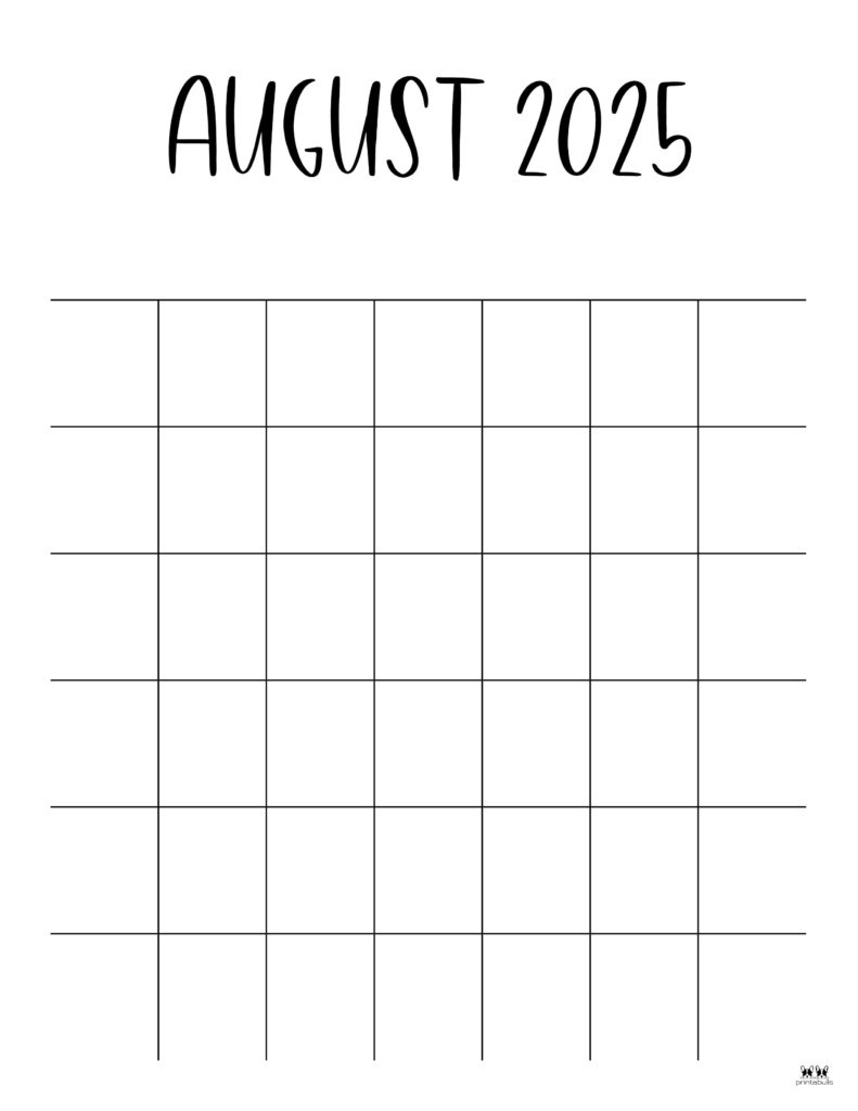 August 2025 Calendars - 107 Free Printables | Printabulls - Blank August Calendar 2025 Printable