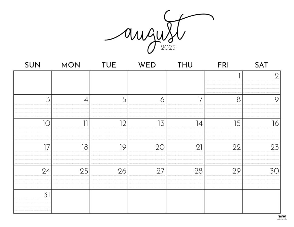 August 2025 Calendars - 107 Free Printables | Printabulls - Blank August Calendar 2025 Printable
