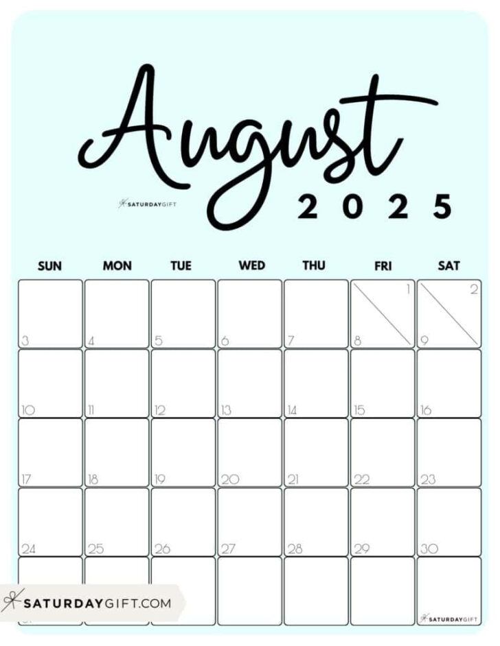 August 2025 Calendar Printable Vertical