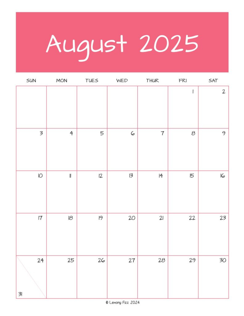 August 2025 Monthly Calendar To Print - August 2025 Calendar Printable Vertical