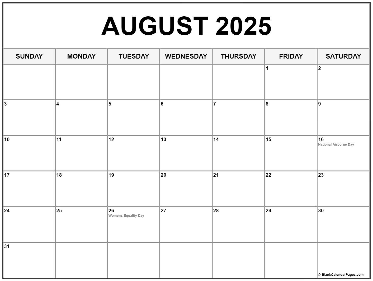 August 2025 With Holidays Calendar - August 2025 Printable Calendar with Holidays