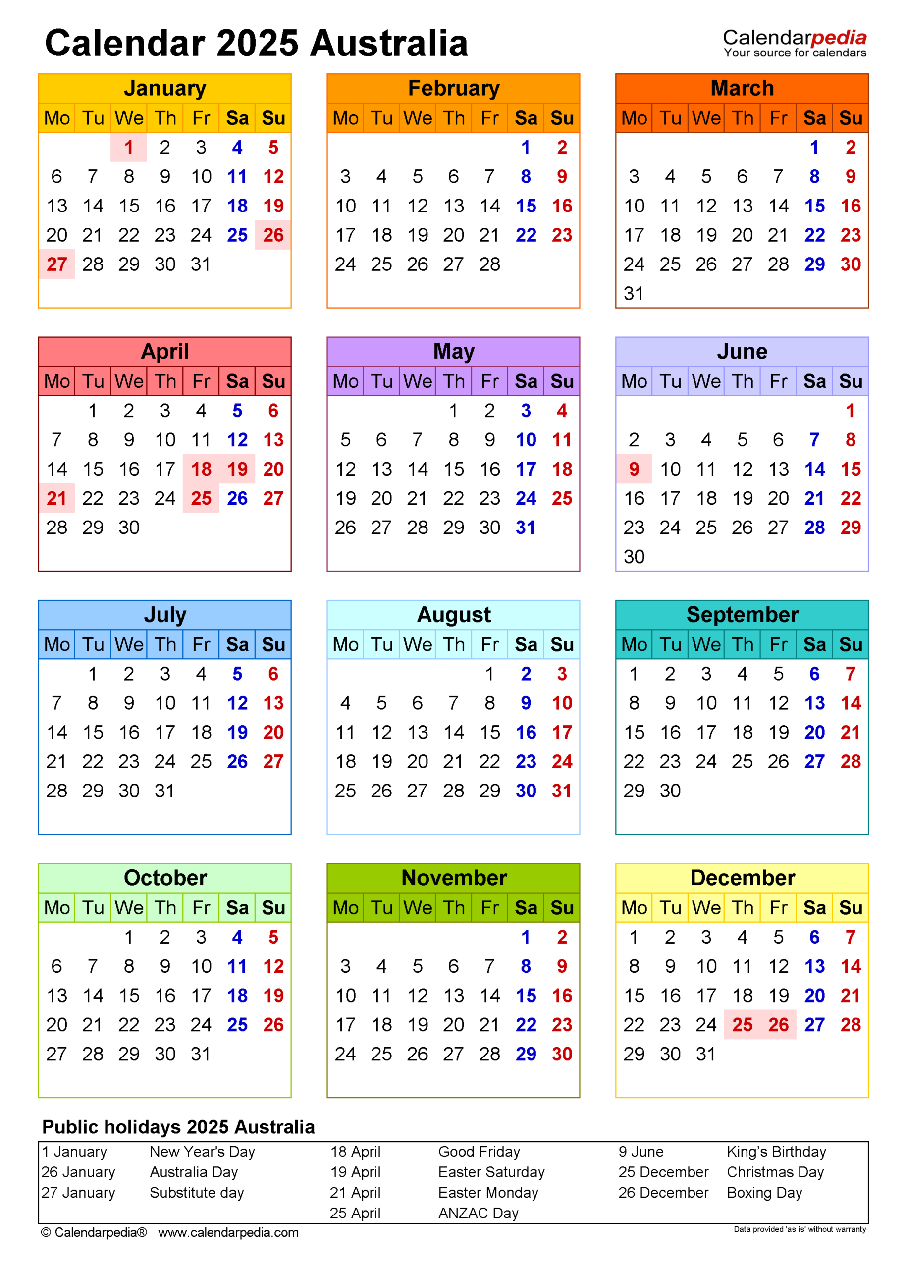Australia Calendar 2025 - Free Printable Pdf Templates - 2025 School Calendar Qld Printable