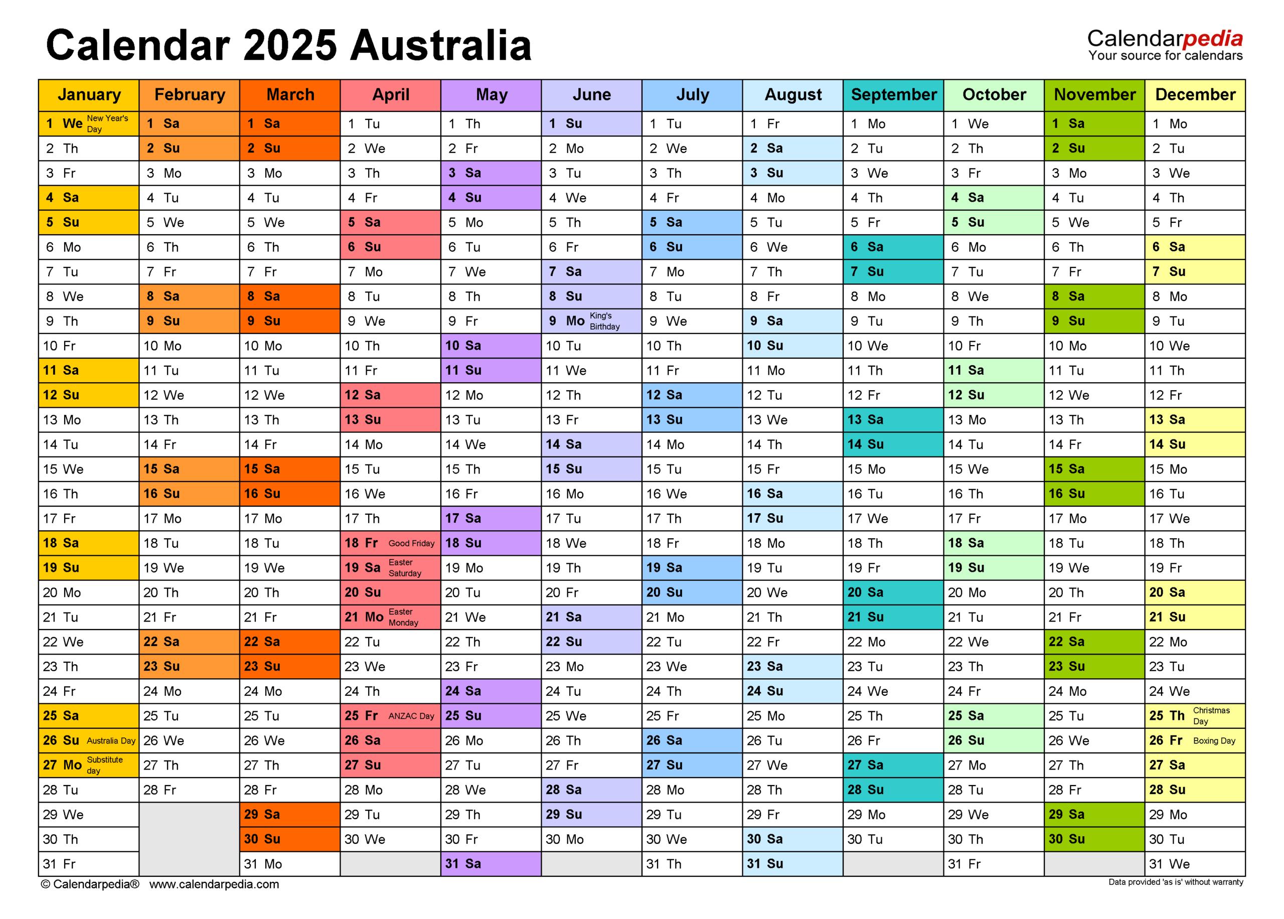 Australia Calendar 2025 - Free Printable Pdf Templates - Printable Calendar 2025 Queensland