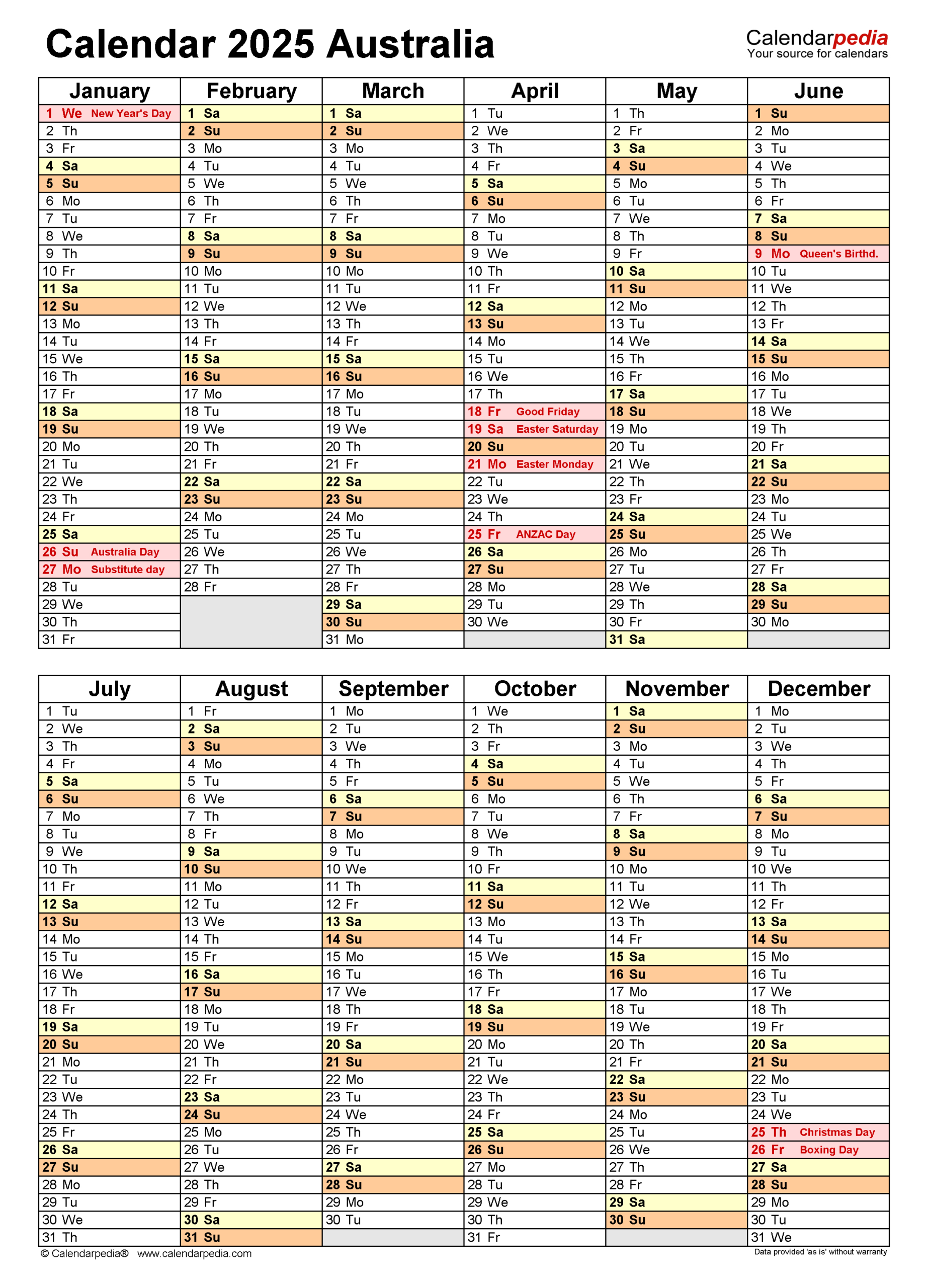 Australia Calendar 2025 - Free Printable Pdf Templates - Printable Calendar 2025 Western Australia