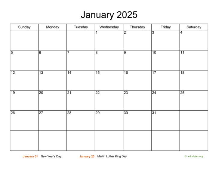 Printable Calendar 2025 January Wiki