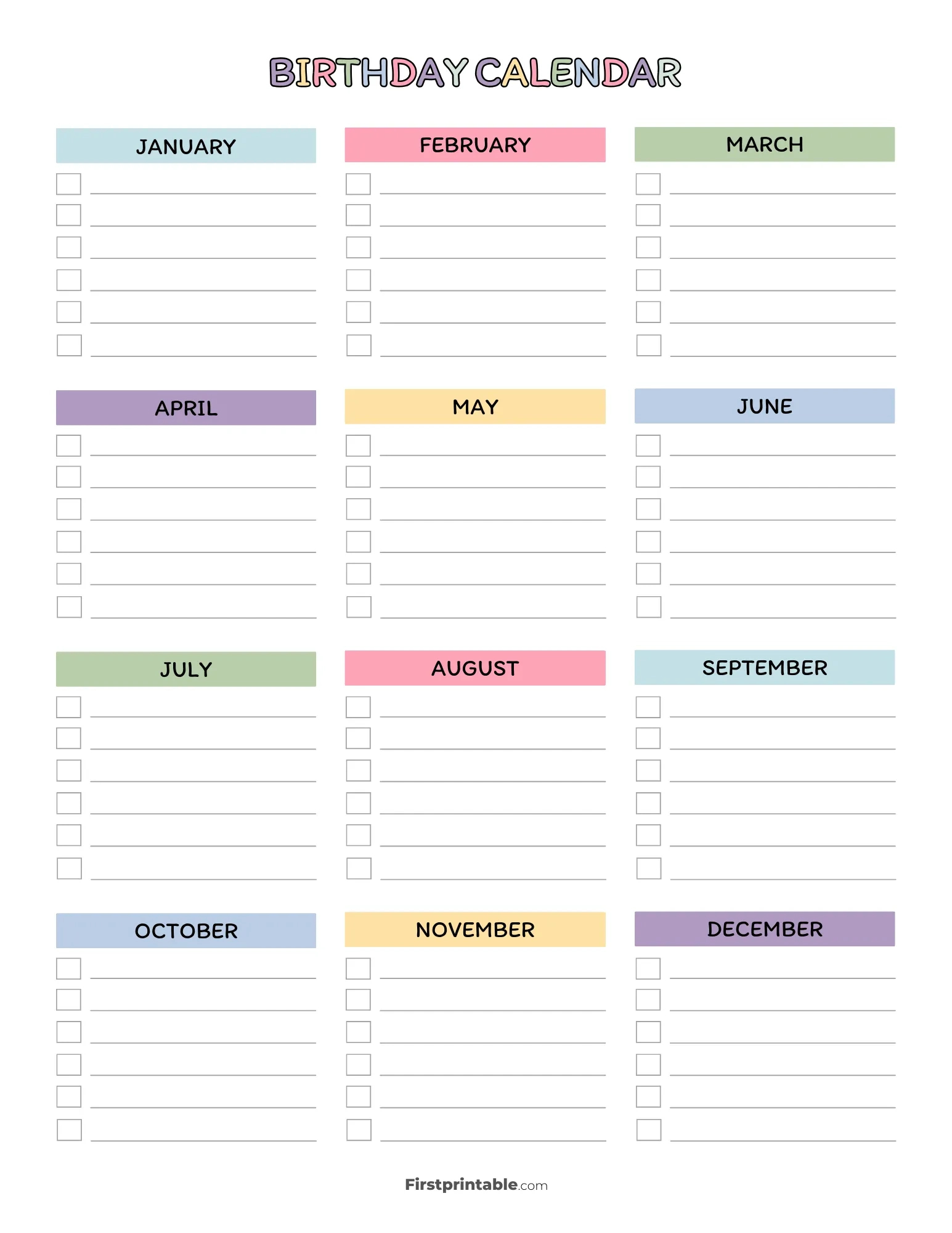 Birthday Calendar | 30 Free Templates - Printable Birthday Calendar 2025