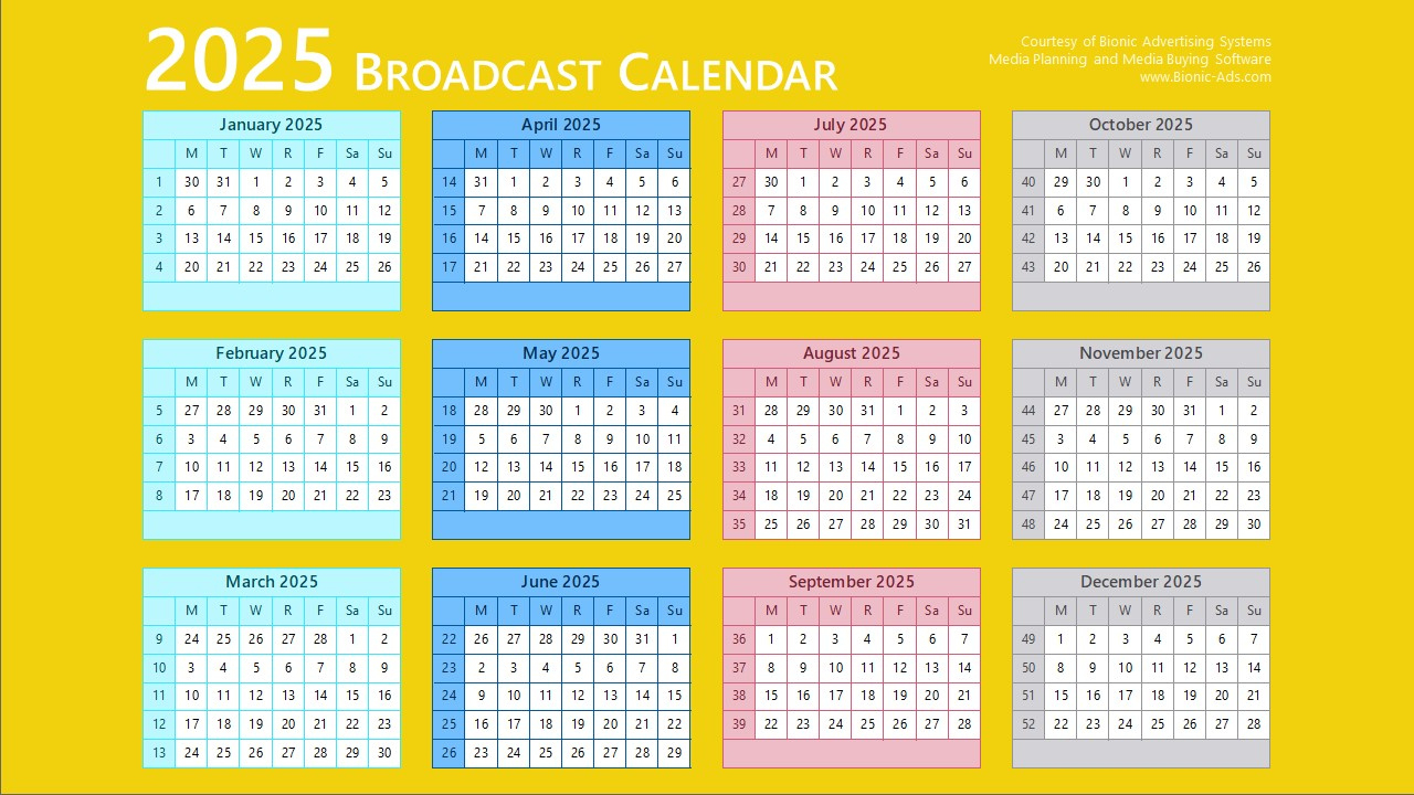 Broadcast Calendar 2025 – Free Downloads – Customizable - Broadcast Calendar 2025 Printable