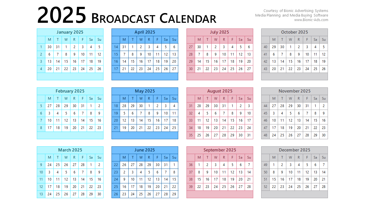 Broadcast Calendar 2025 – Free Downloads – Customizable - Broadcast Calendar 2025 Printable