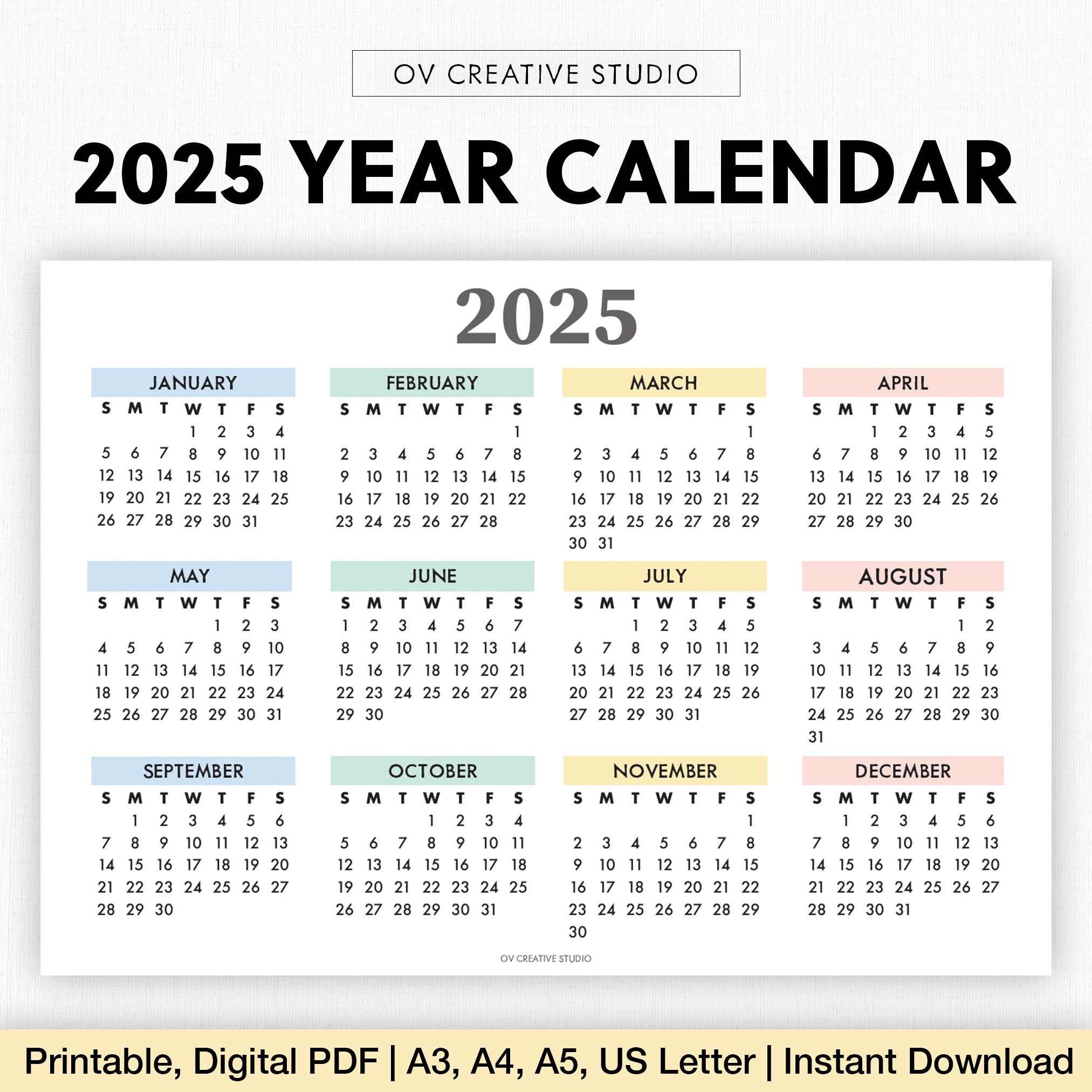Buy 2025 Year Calendar Printable | Year At A Glance | Digital - Printable Calendar 2025 Winzip
