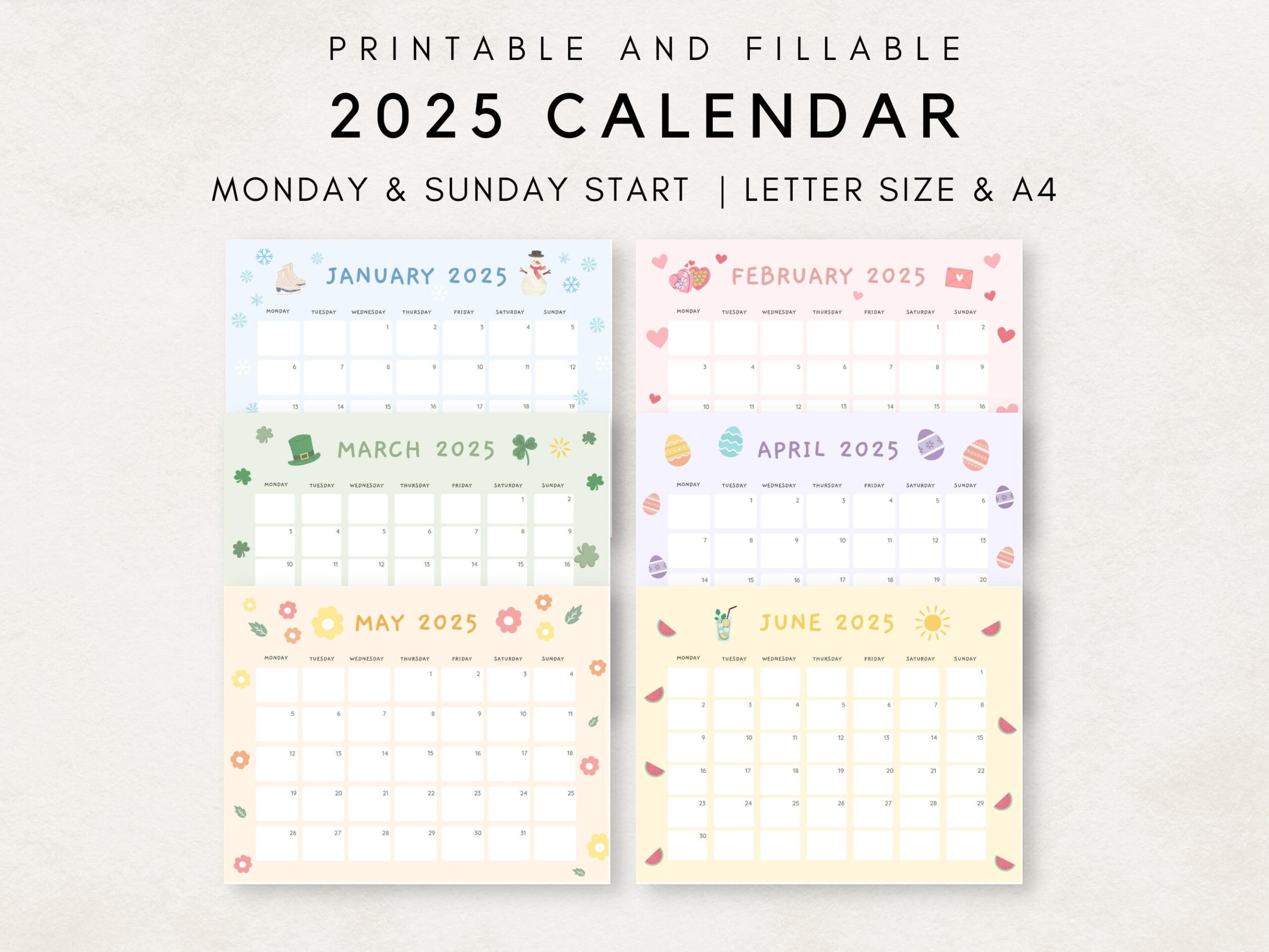 Buy Cute 2025 Calendar Printable, Monthly Calendar 2025, 2025 - 2025 Calendar Printable Cute