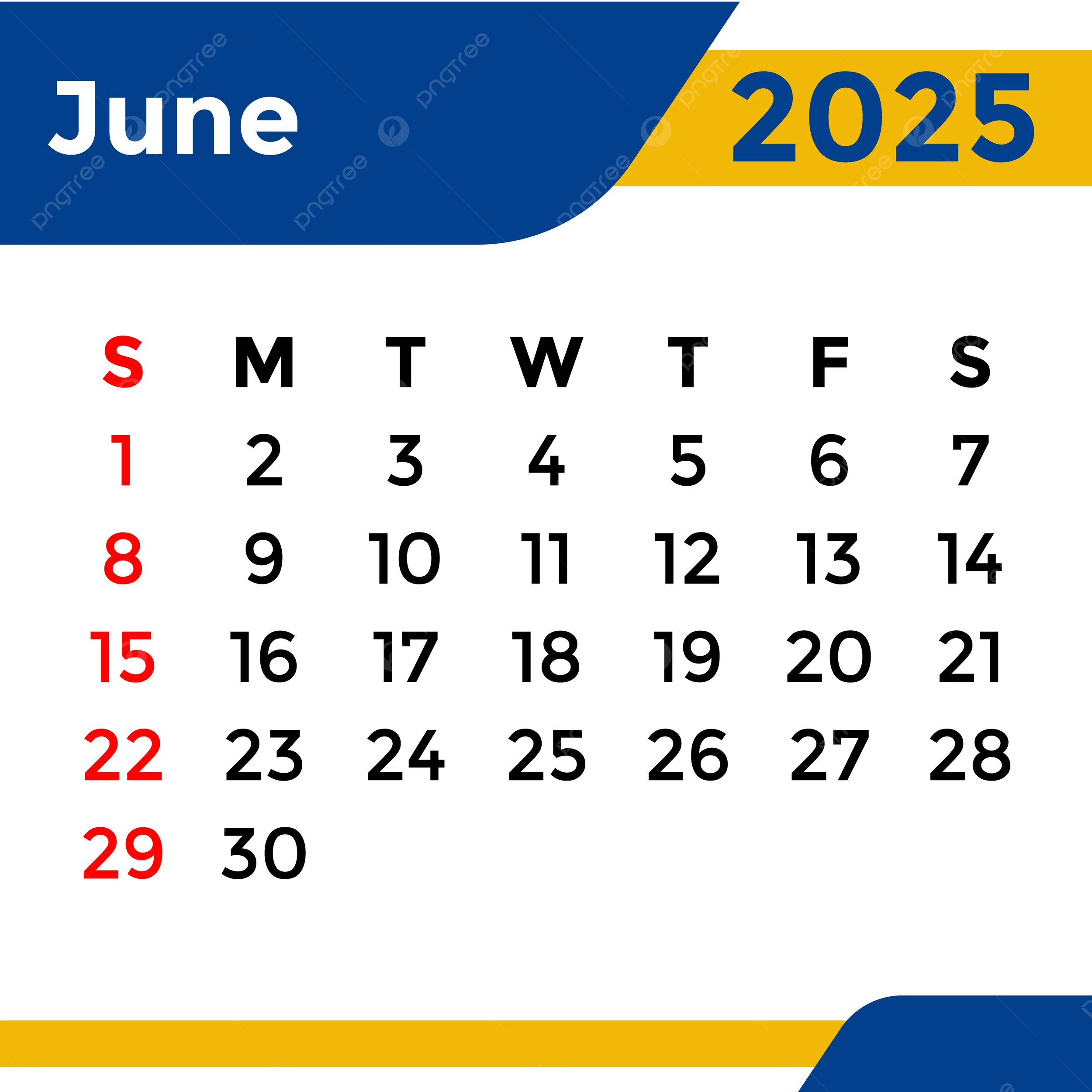 Calendar 2025 June Month Vector Template Download On Pngtree - June Printable Calendar 2025 General Blue