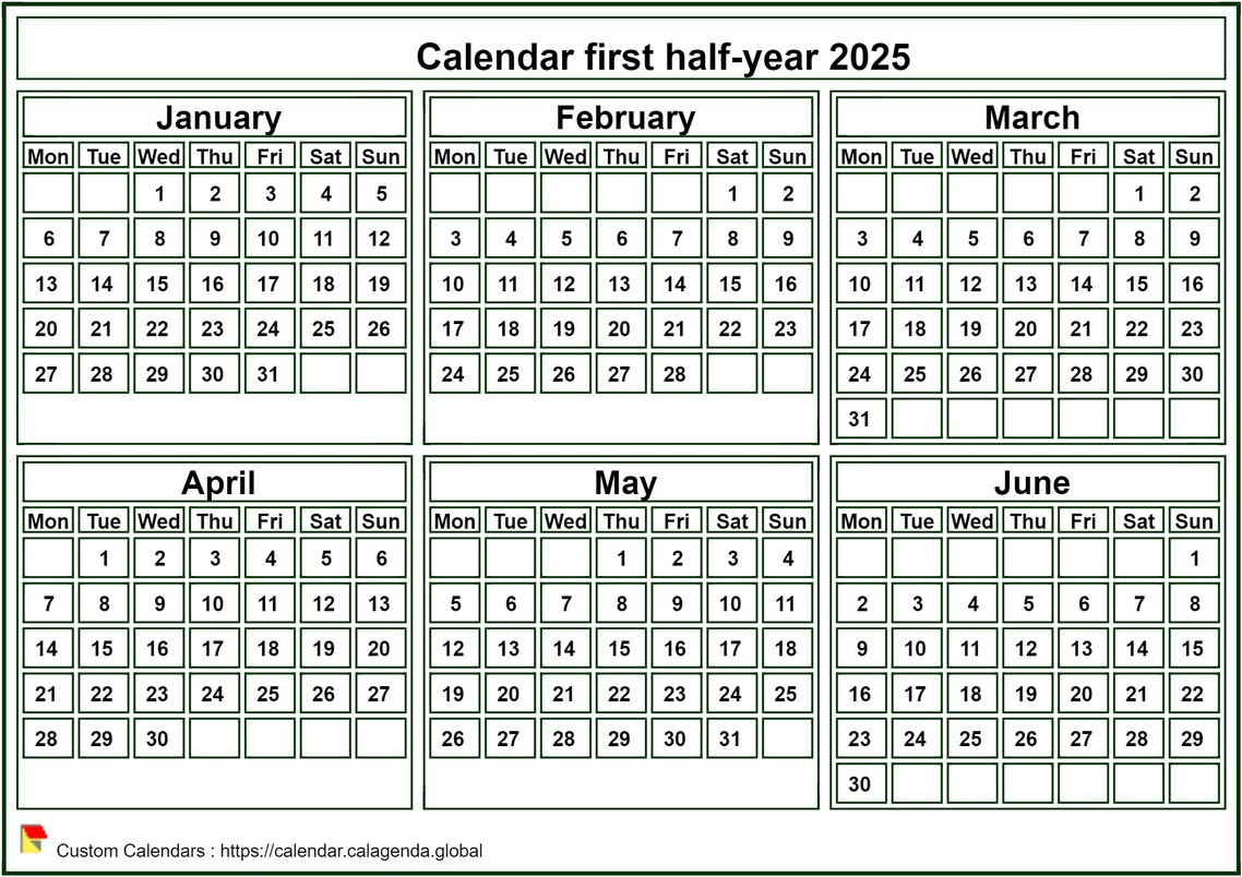 Calendar 2025 To Print, Half-Year, Tiny Pocket Format, White - Printable Pocket Calendar 2025