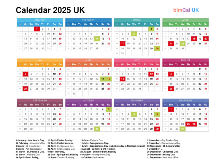 Printable Calendar 2025 with Bank Holidays