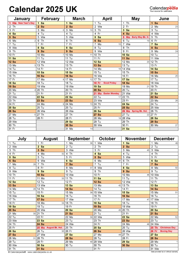 Free Printable Calendar 2025 Uk Excel