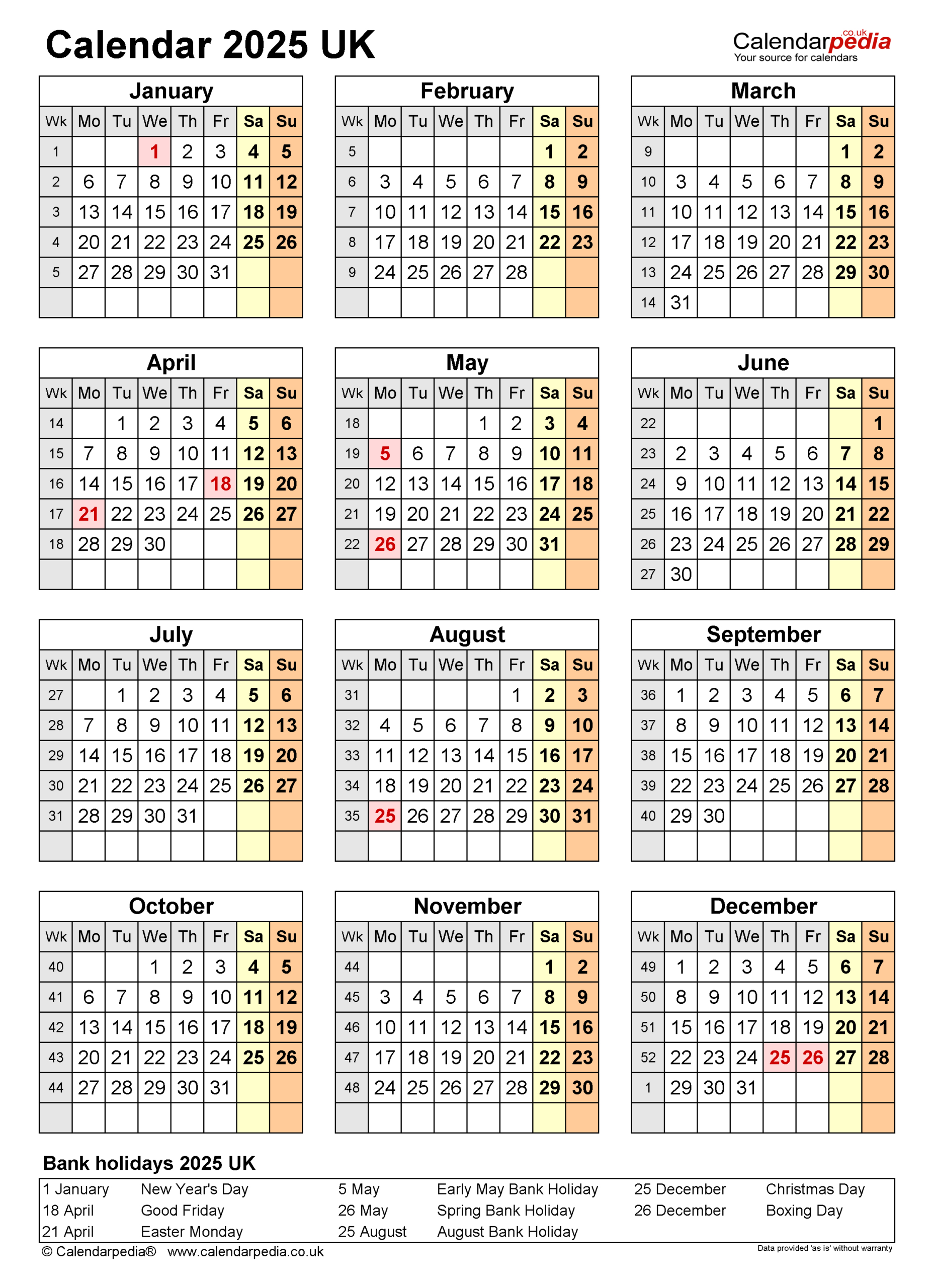 Calendar 2025 (Uk) - Free Printable Microsoft Excel Templates - Timeshare Calendar 2025 Printable