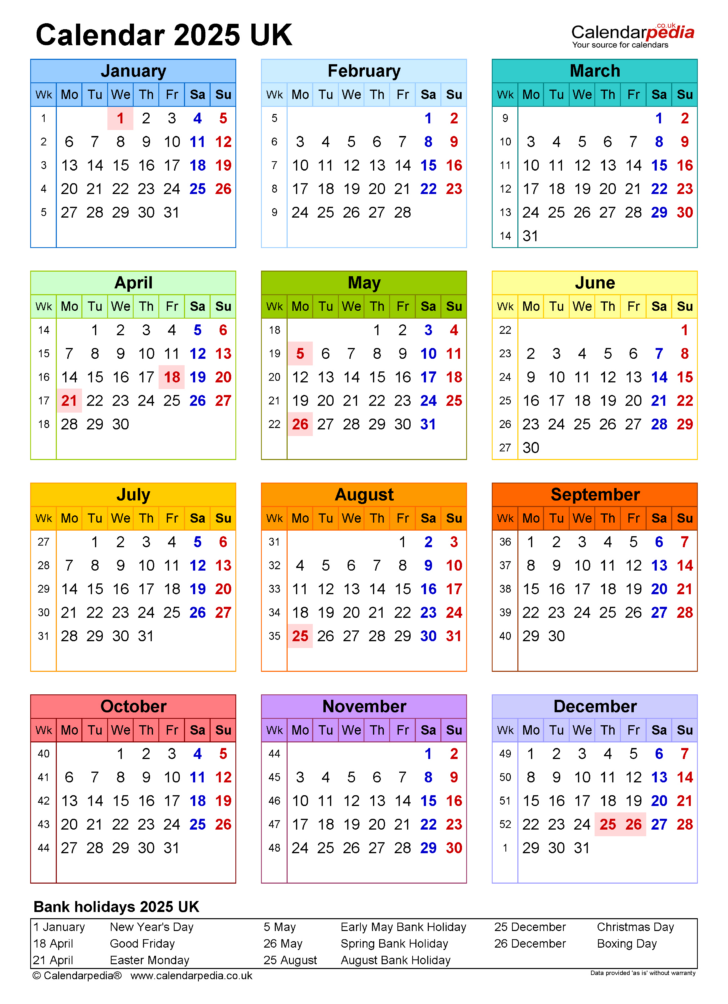 Printable Calendar 2025 with School Holidays
