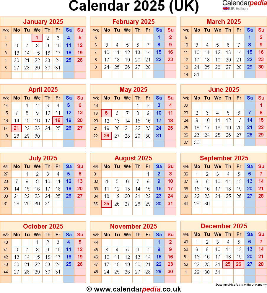 Calendar 2025 Uk With Bank Holidays And Pdf/Excel/Word Templates - Printable Calendar 2025 Uk with Bank Holidays
