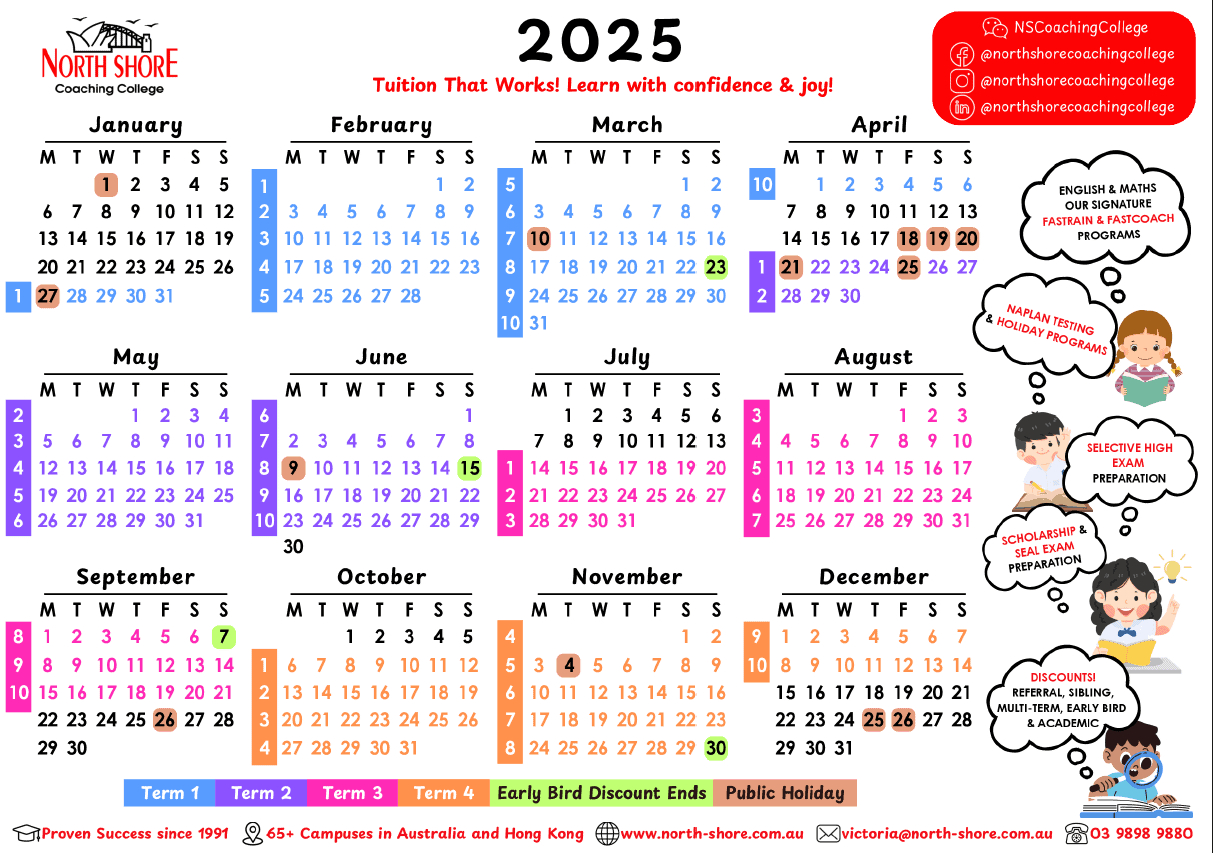 Calendar View | North Shore Coaching College - Printable Calendar 2025 Victoria