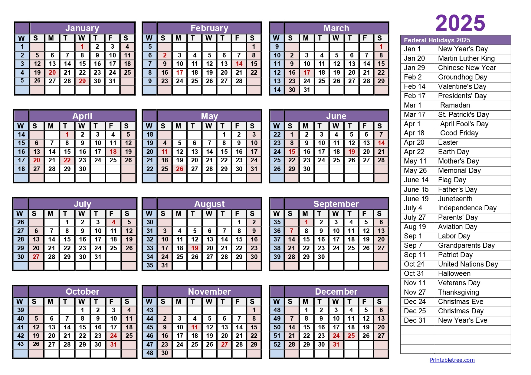 Calendar Weeks 2025 - Printable Tree - 2025 Calendar With Week Numbers Printable Free