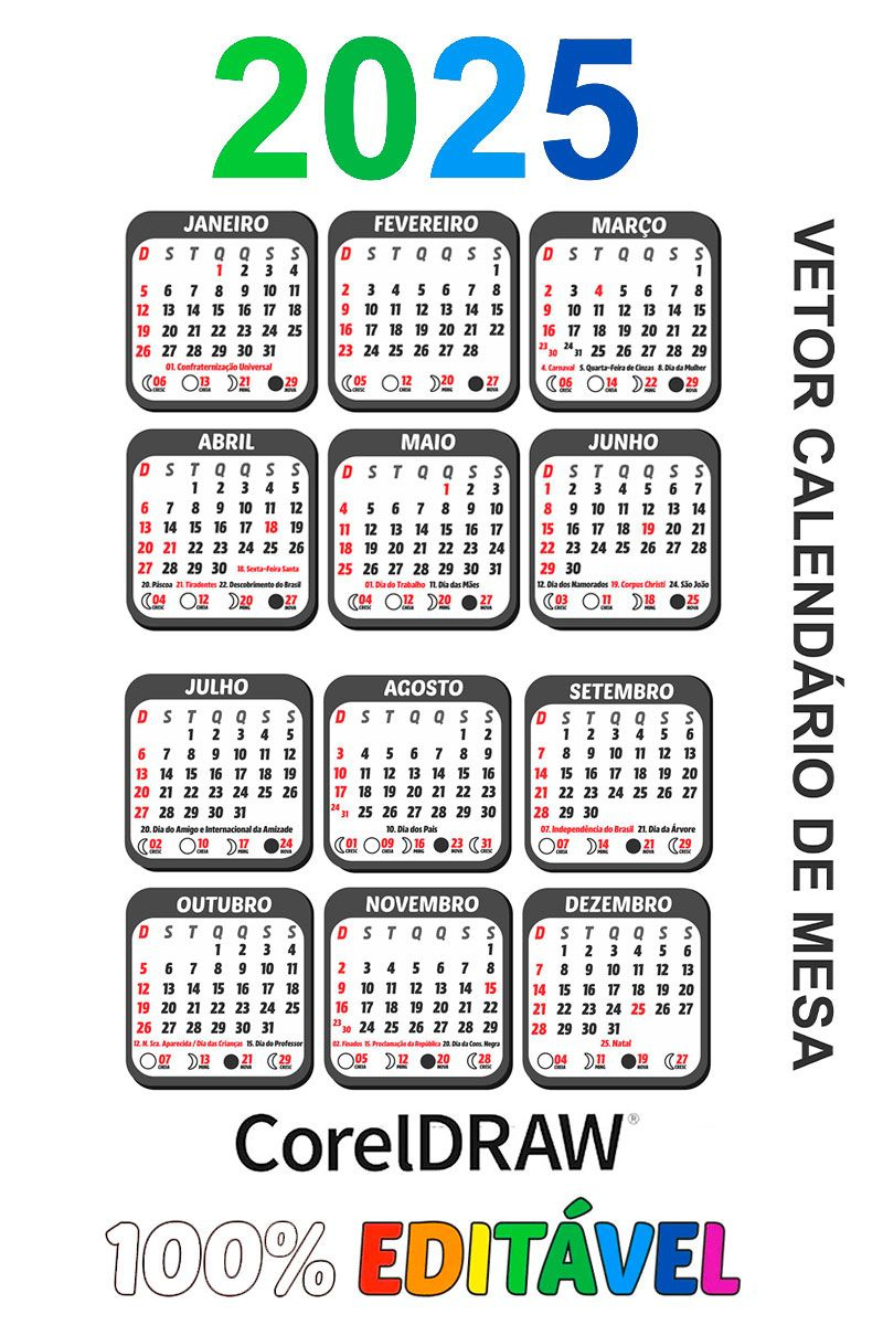 Calendário 2025 Semestral Vetor Cdr - Calendáriolegal - Printable Calendar 2025 Winzip