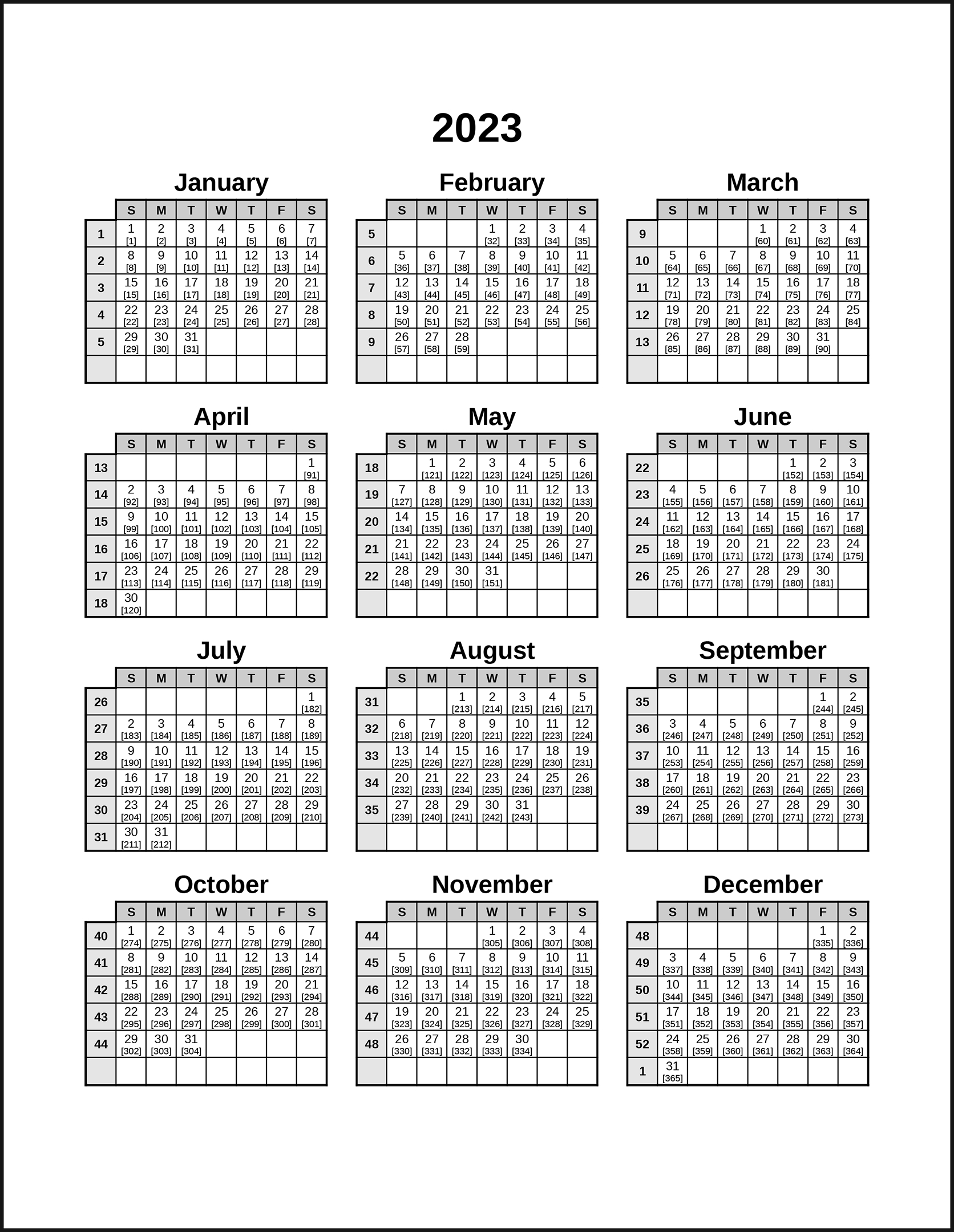 Calendarsthatwork - Julian Week Of The Year - Printable Perpetual Julian Calendar 2025
