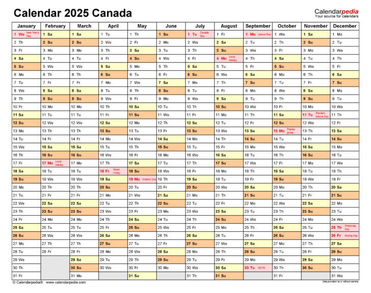 Free Printable Calendar 2025 Canada Holidays