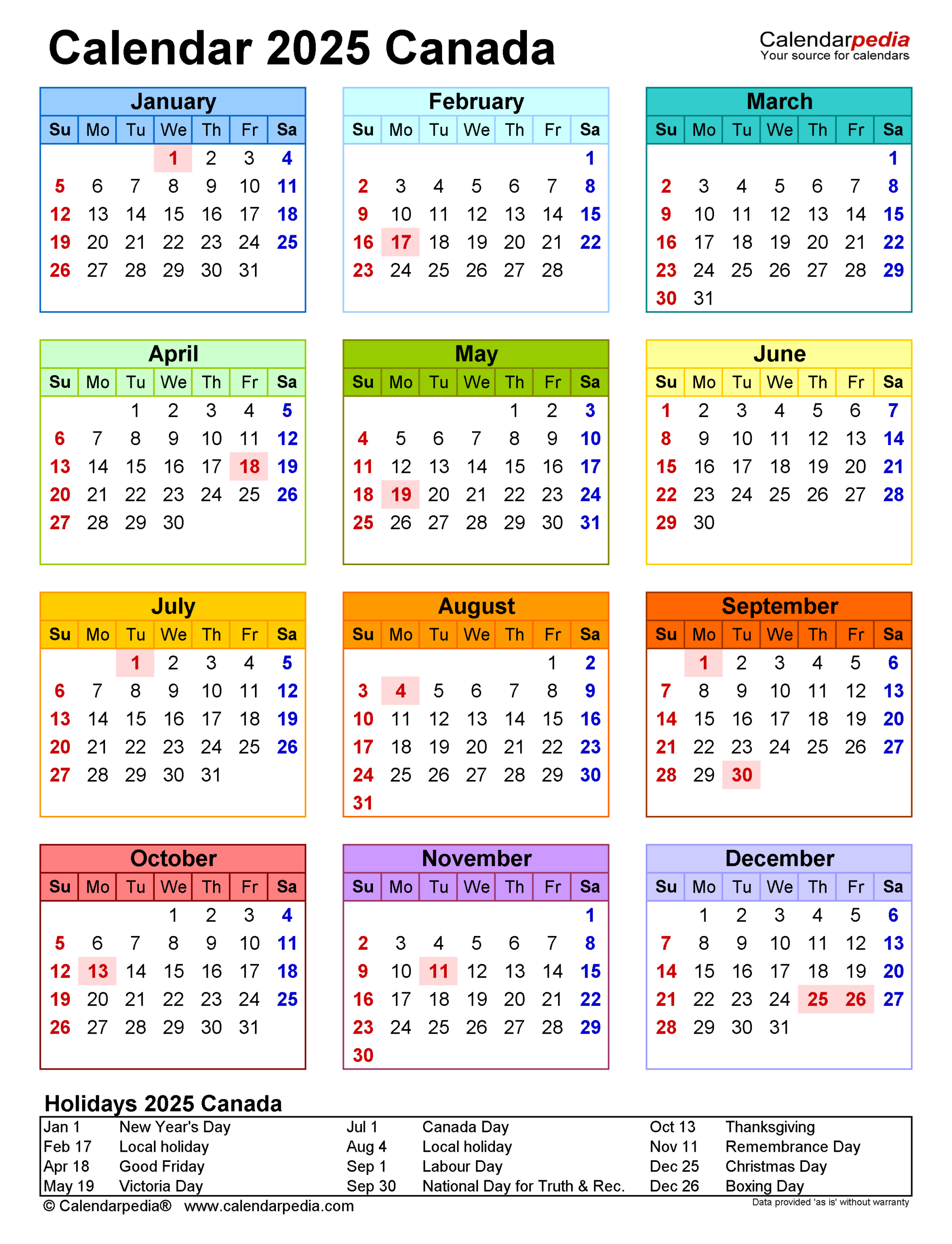 Canada Calendar 2025 - Free Printable Pdf Templates - Printable Calendar 2025 Canadian Holidays