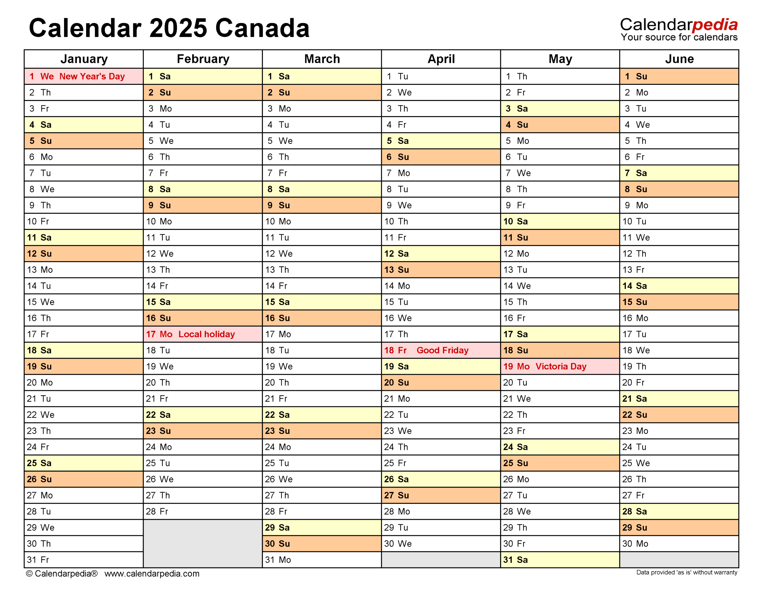 Canada Calendar 2025 - Free Printable Word Templates - Free Printable Calendar 2025 Canada Word