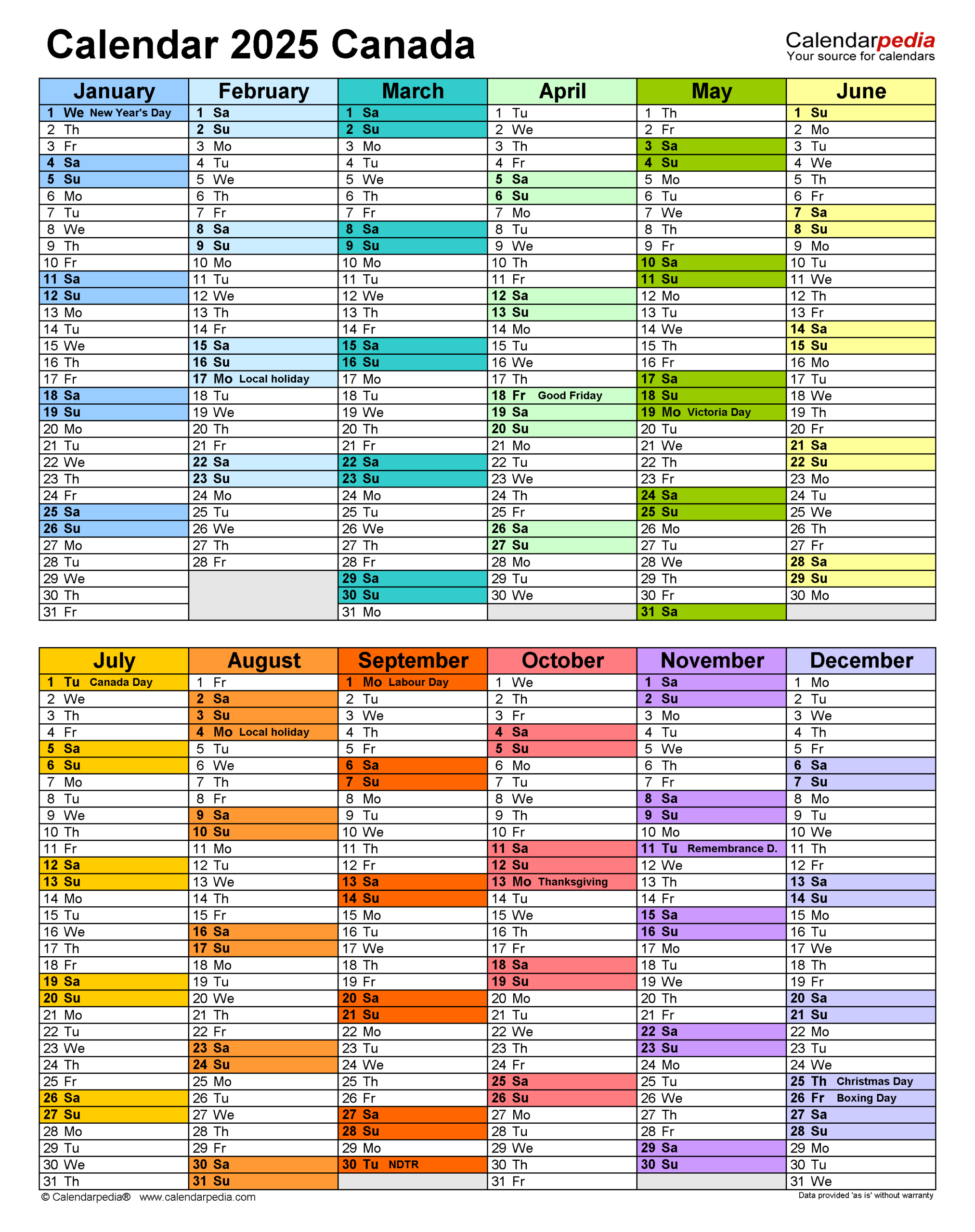 Canada Calendar 2025 - Free Printable Word Templates - Free Printable Calendar 2025 Canada Word