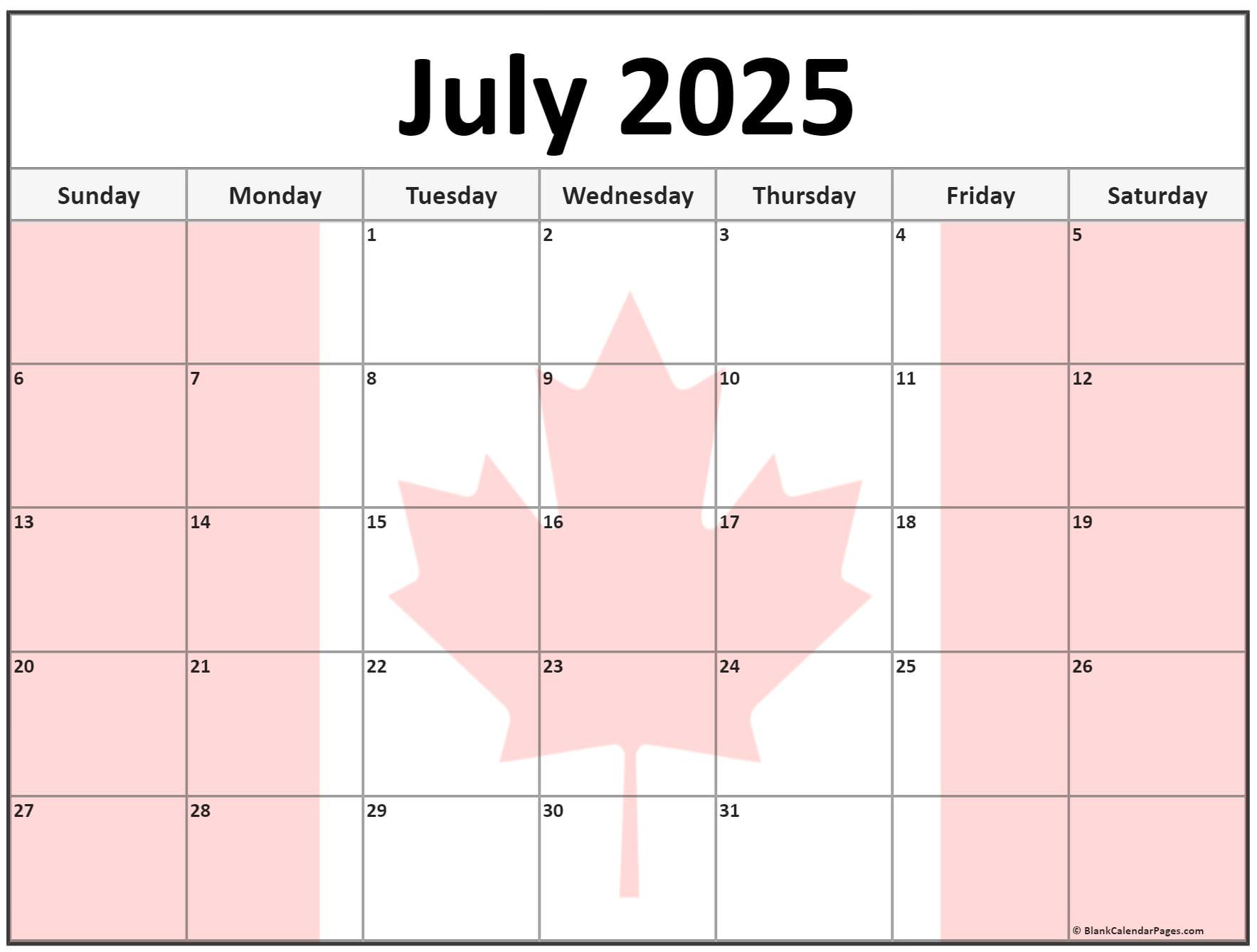 Collection Of July 2025 Photo Calendars With Image Filters. - July Calendar 2025 With Holidays Canada