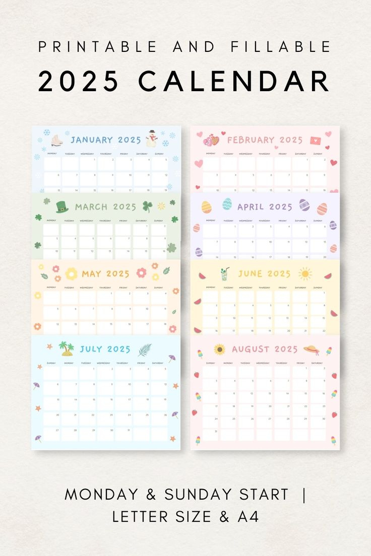Cute 2025 Calendar Printable, Monthly Calendar 2025, Monthly - Aesthetic Printable Calendar 2025