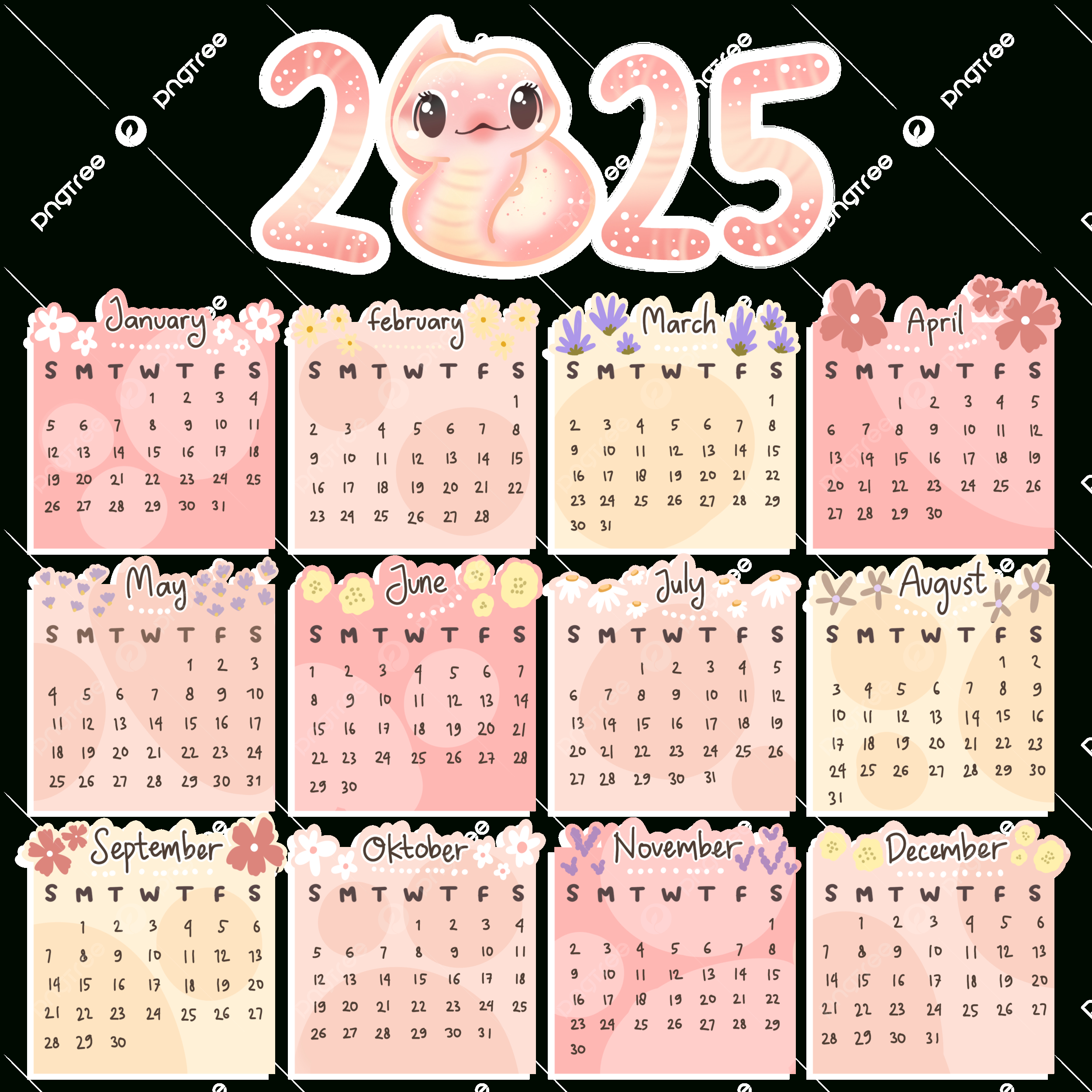 Cute 2025 Chinese Calendar Full Set Snake Year Printable, 2025 - 2025 Chinese Calendar Printable