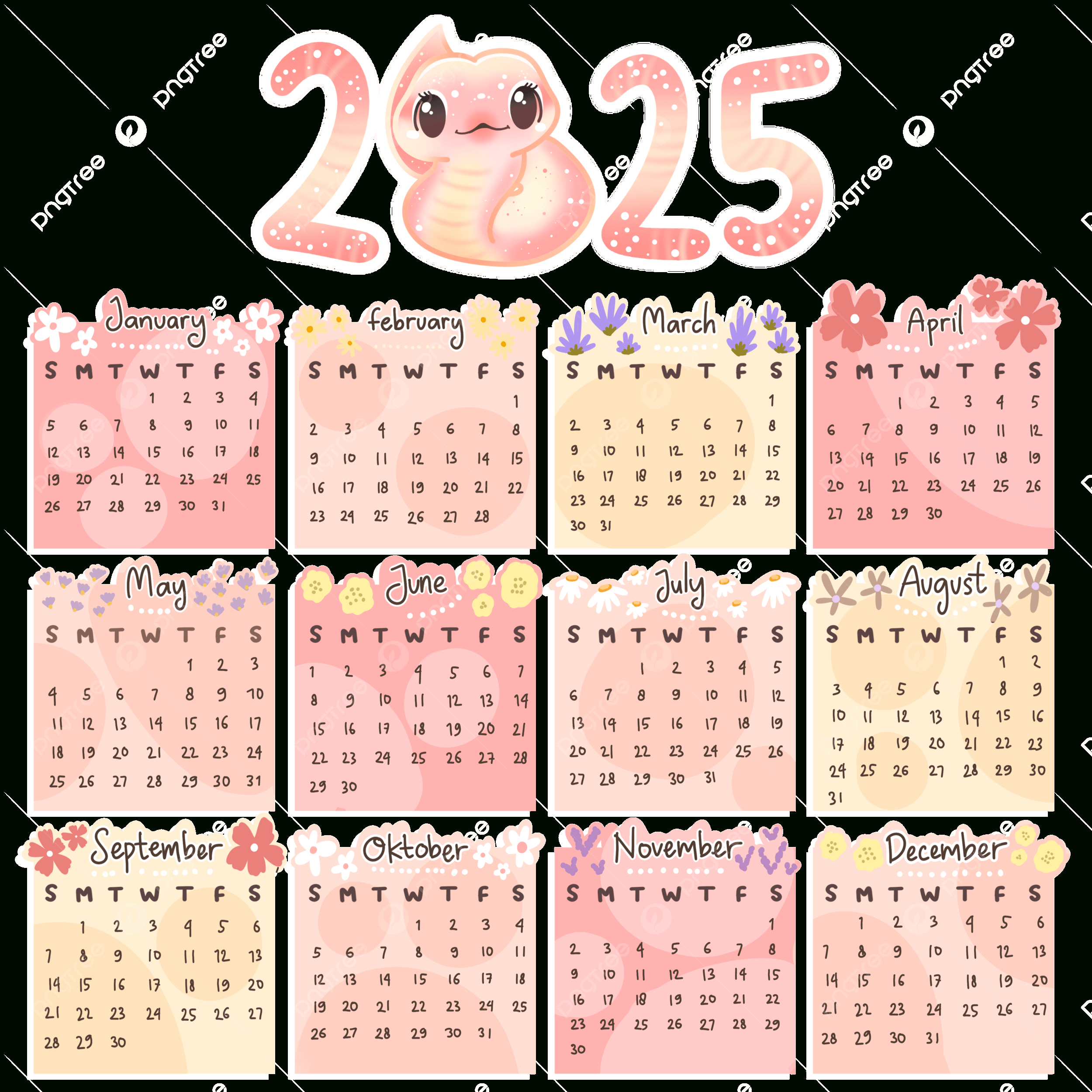 Cute 2025 Chinese Calendar Full Set Snake Year Printable, 2025 - Printable Chinese Calendar 2025