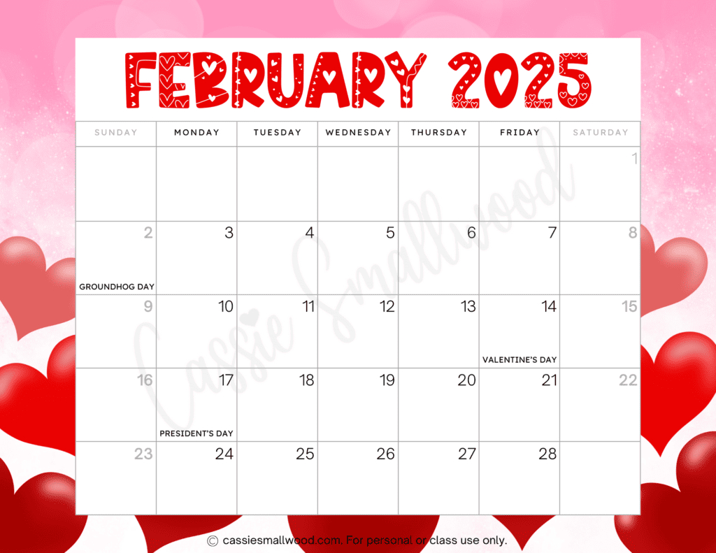 Cute 2025 Free Printable Monthly Calendars - Cassie Smallwood - Free Cute Printable Calendar 2025