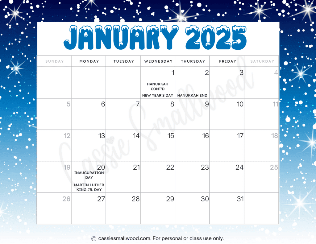 Cute 2025 Free Printable Monthly Calendars - Cassie Smallwood - Free Printable Monthly Calendar 2025 with Holidays
