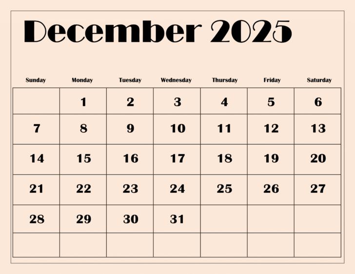 Dec 2025 Calendar Printable Free