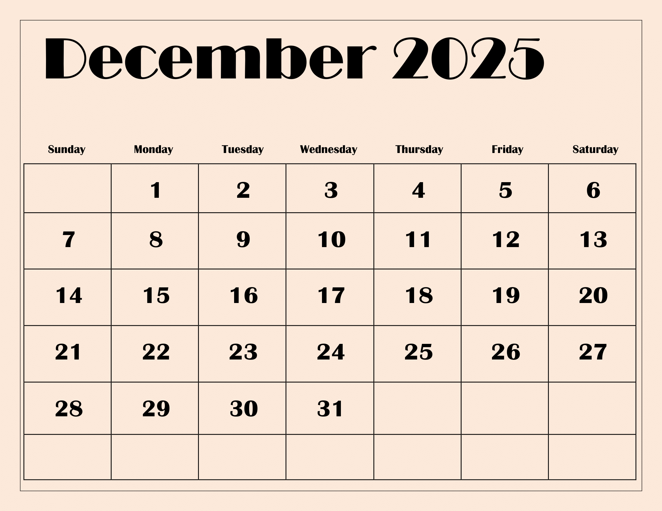 December 2025 Calendar Printable Pdf Template With Holidays - Dec 2025 Calendar Printable Free