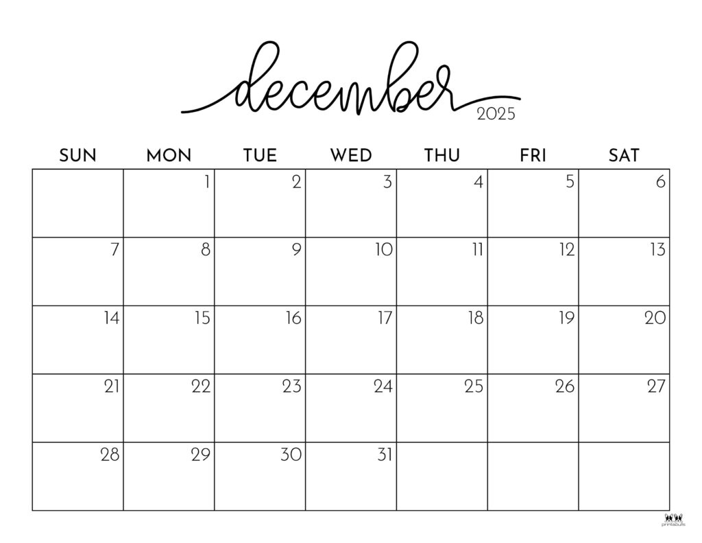 December 2025 Calendars - 107 Free Printables | Printabulls - Printable Calendar For December 2024 and July 2025