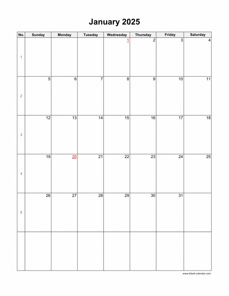 Download Blank Calendar 2025 (12 Pages, One Month Per Page, Vertical) - Free Printable Calendar 2025 Vertical