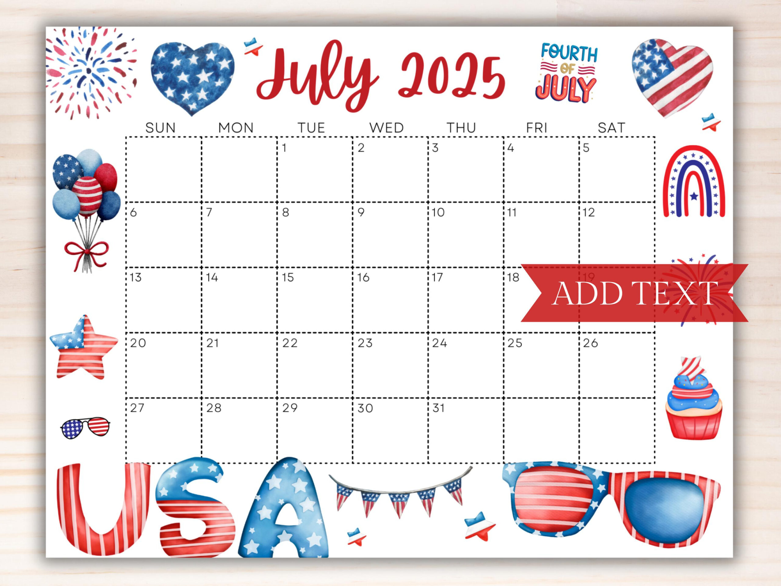 Druckbarer Feiertagskalender 2025, Juli Planer, Bearbeitbarer - July July July Calendar 2025