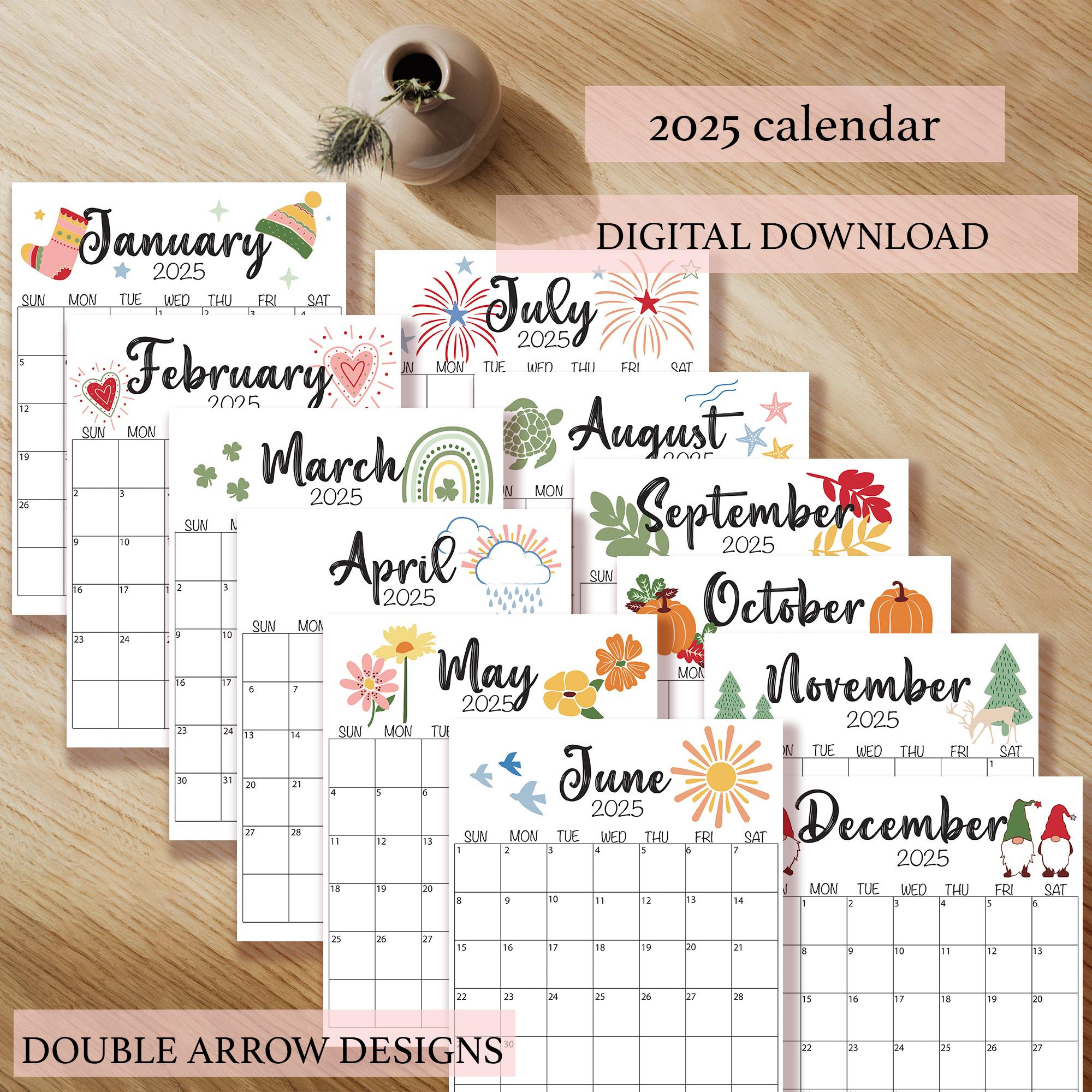 Druckbarer Kalender 2025, Kalender 2025, Kalender 2025, Kalender - Printable Calendar 2025 Etsy