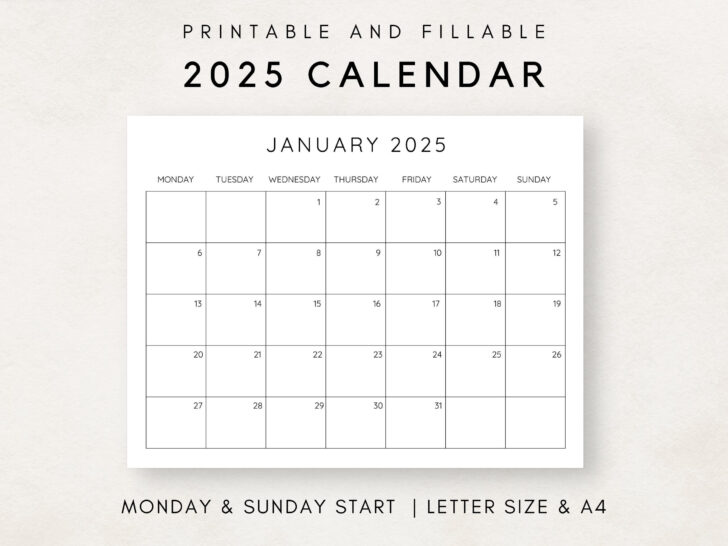2025 Printable Calendar By Month
