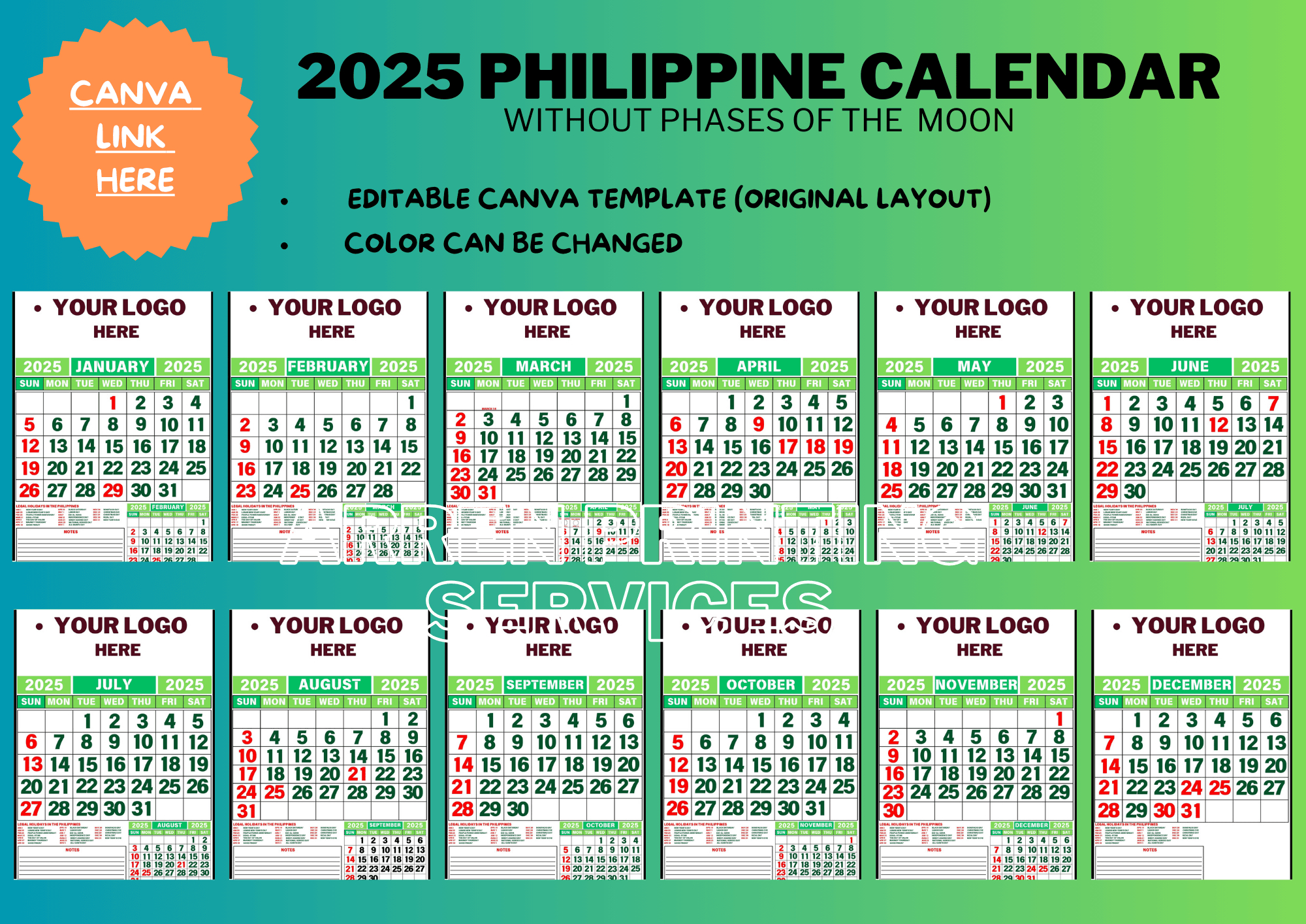 Editable 2025 Philippine Calendar Template (With And Without - Printable Calendar 2025 Philippines Word