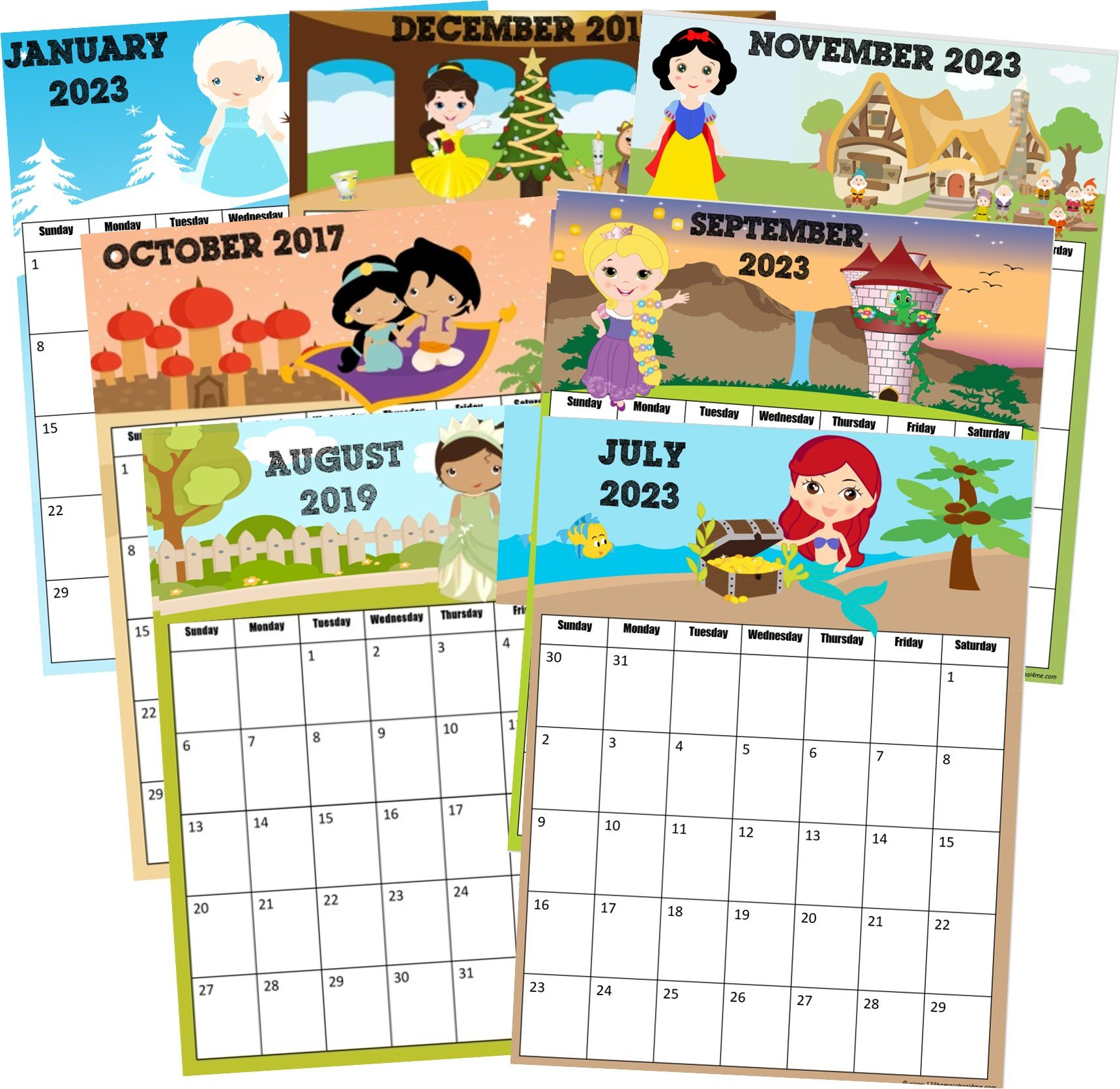 👑 Free Printable Disney Princess Calendar 2025 - Free Printable Disney Calendar 2025