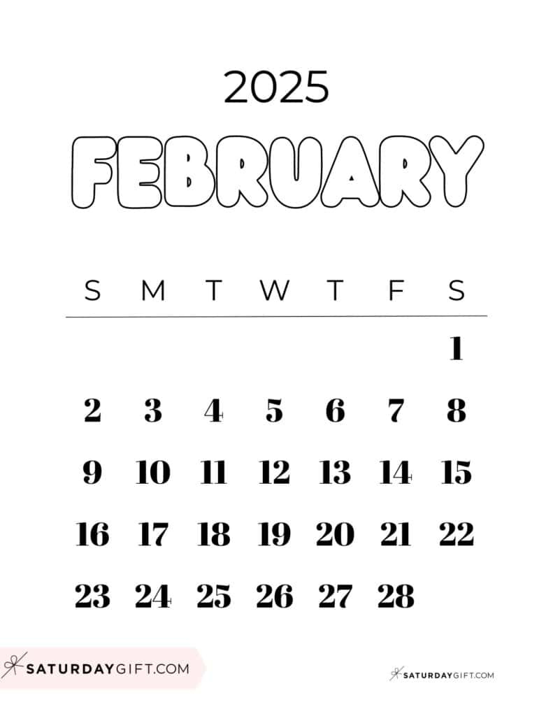 February 2025 Calendar - 20 Cute &amp;amp; Free Printables | Saturdaygift - Feb 25 Calendar Printable