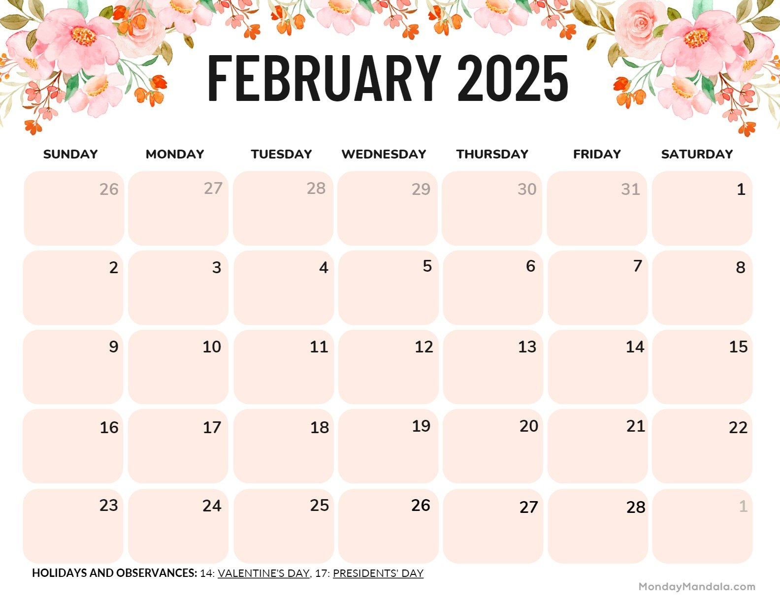 February 2025 Calendar (52 Free Pdf Printables) - February Printable Calendar 2025