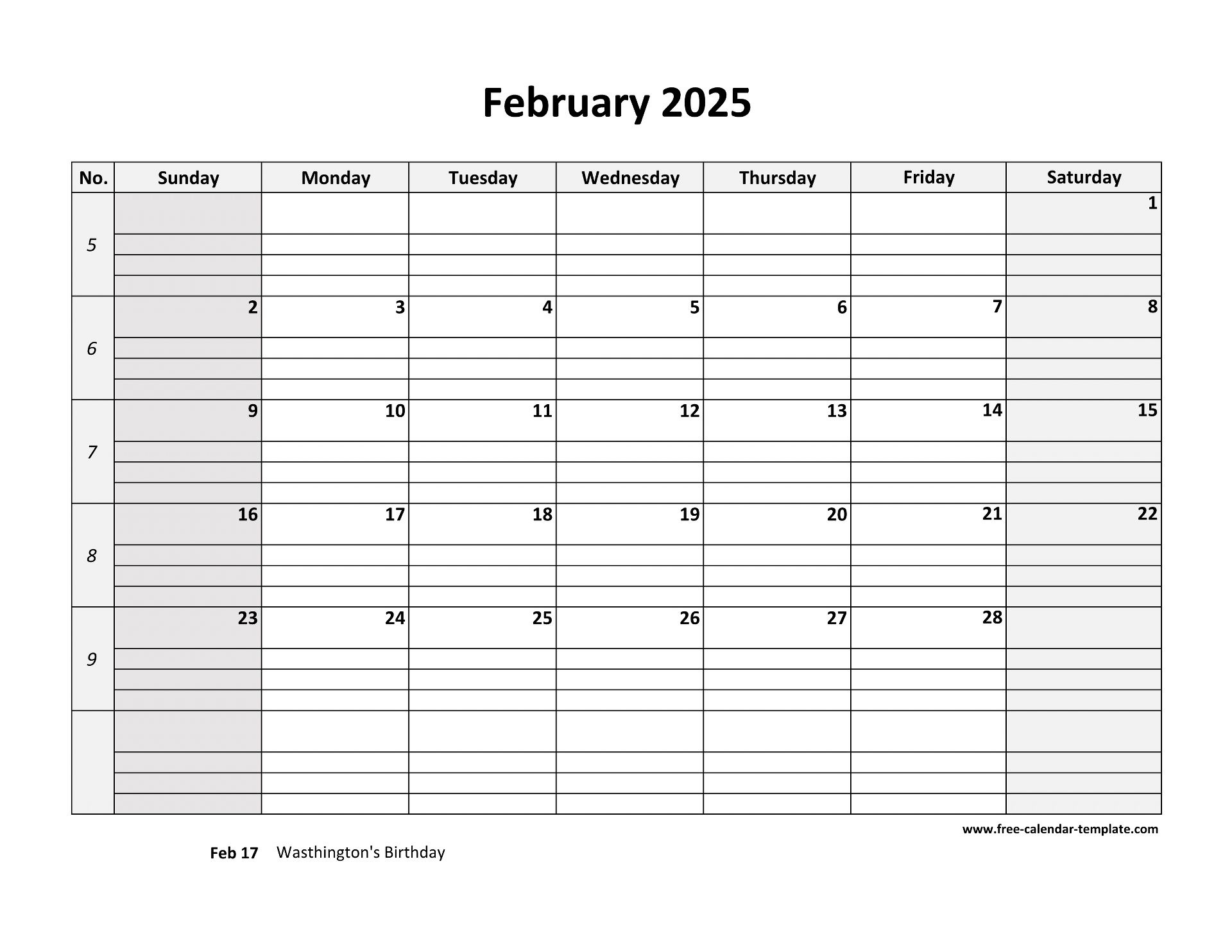 February 2025 Calendar Free Printable With Grid Lines Designed - Printable Calendar 2025 With Grid Lines