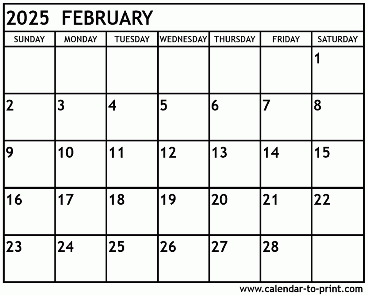 February 2025 Calendar Printable - Free Printable Calendar 2025 Feb